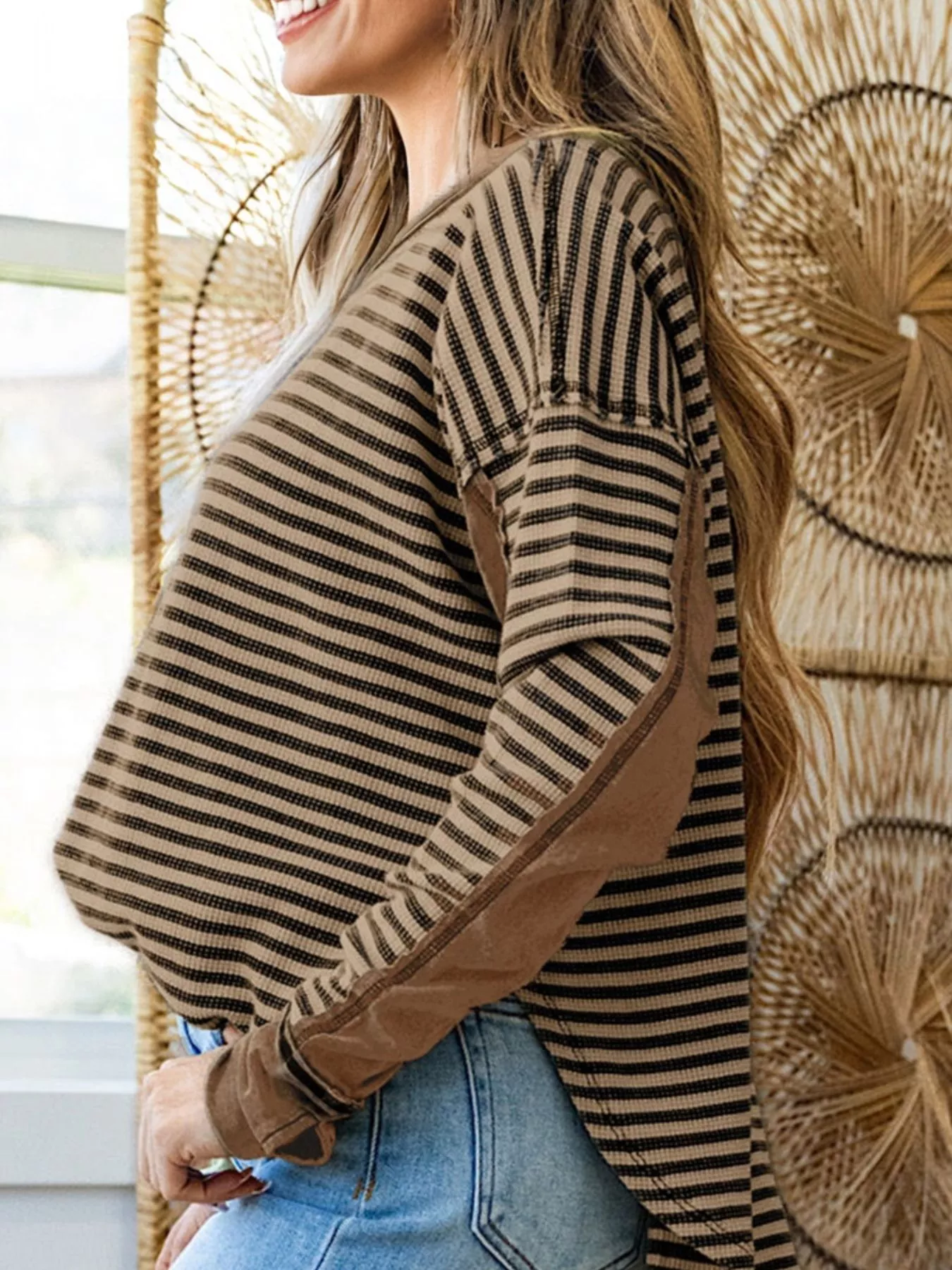 Stripe Thermal Knit Drop Shoulder Casual Top - Image 3