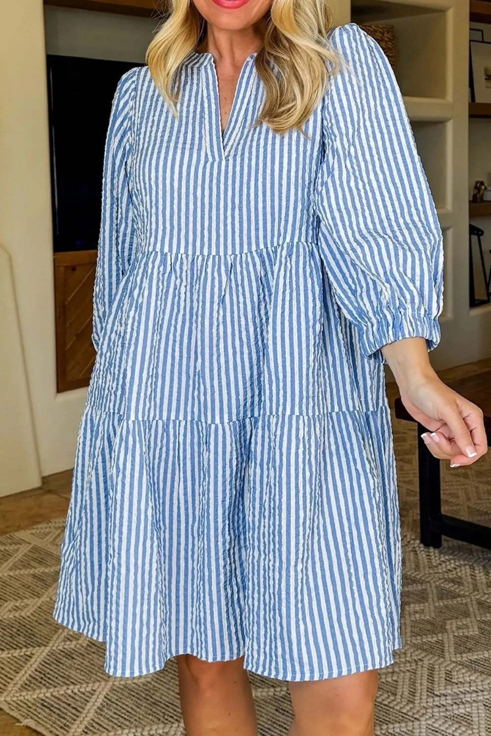 Stripe Tiered Shift Dress with Pockets - Image 3