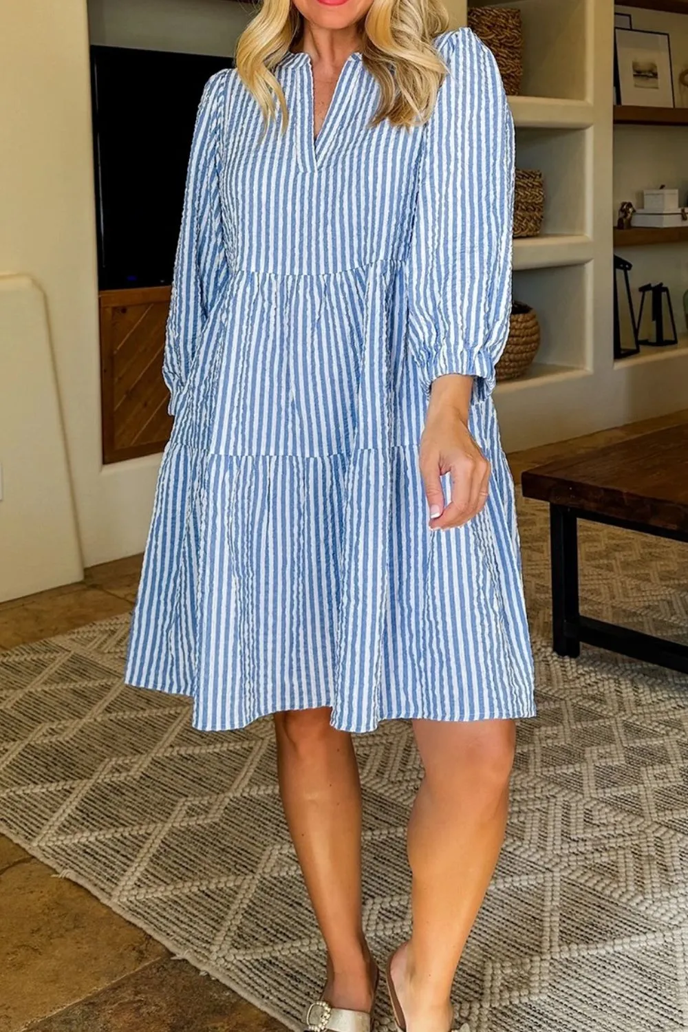 Stripe Tiered Shift Dress with Pockets - Image 4