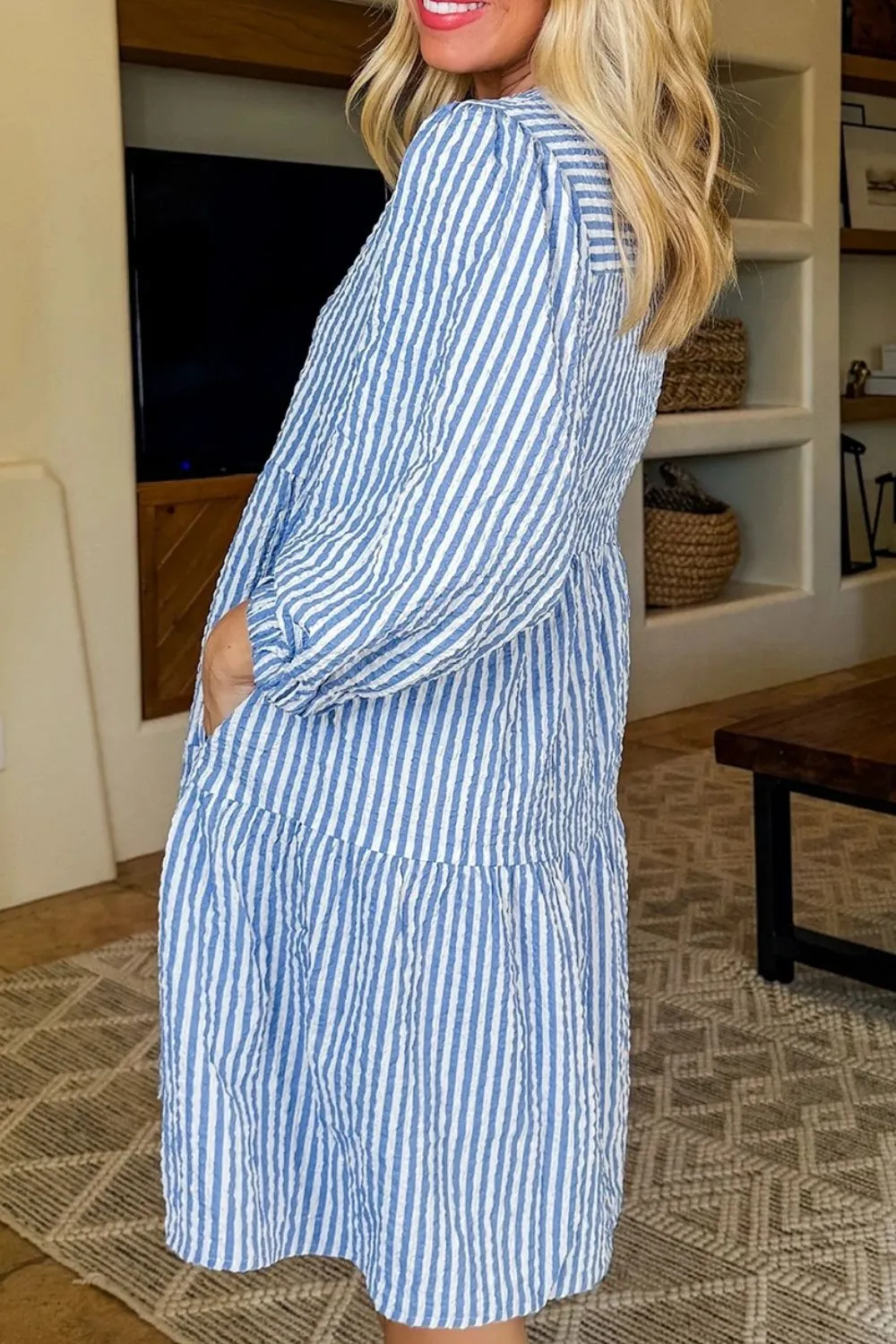 Stripe Tiered Shift Dress with Pockets - Image 5