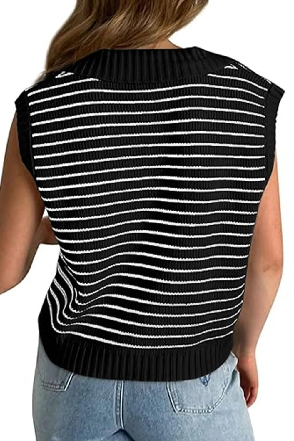 Stripe Turn-Down Johnny Collar Sweater Vest - Image 13