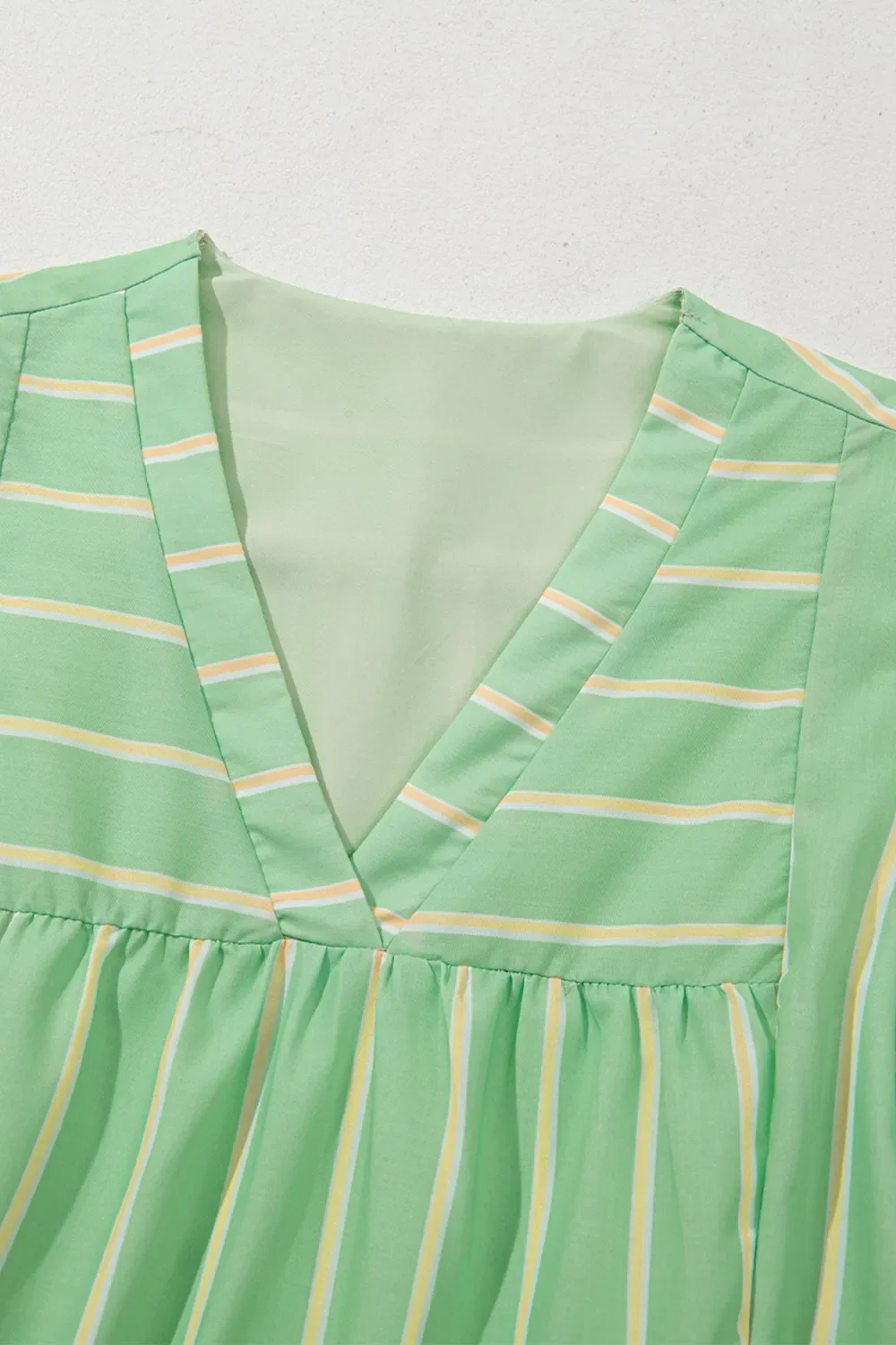 Stripe V Neck Short Sleeve Frilled Detail Dress - Image 7
