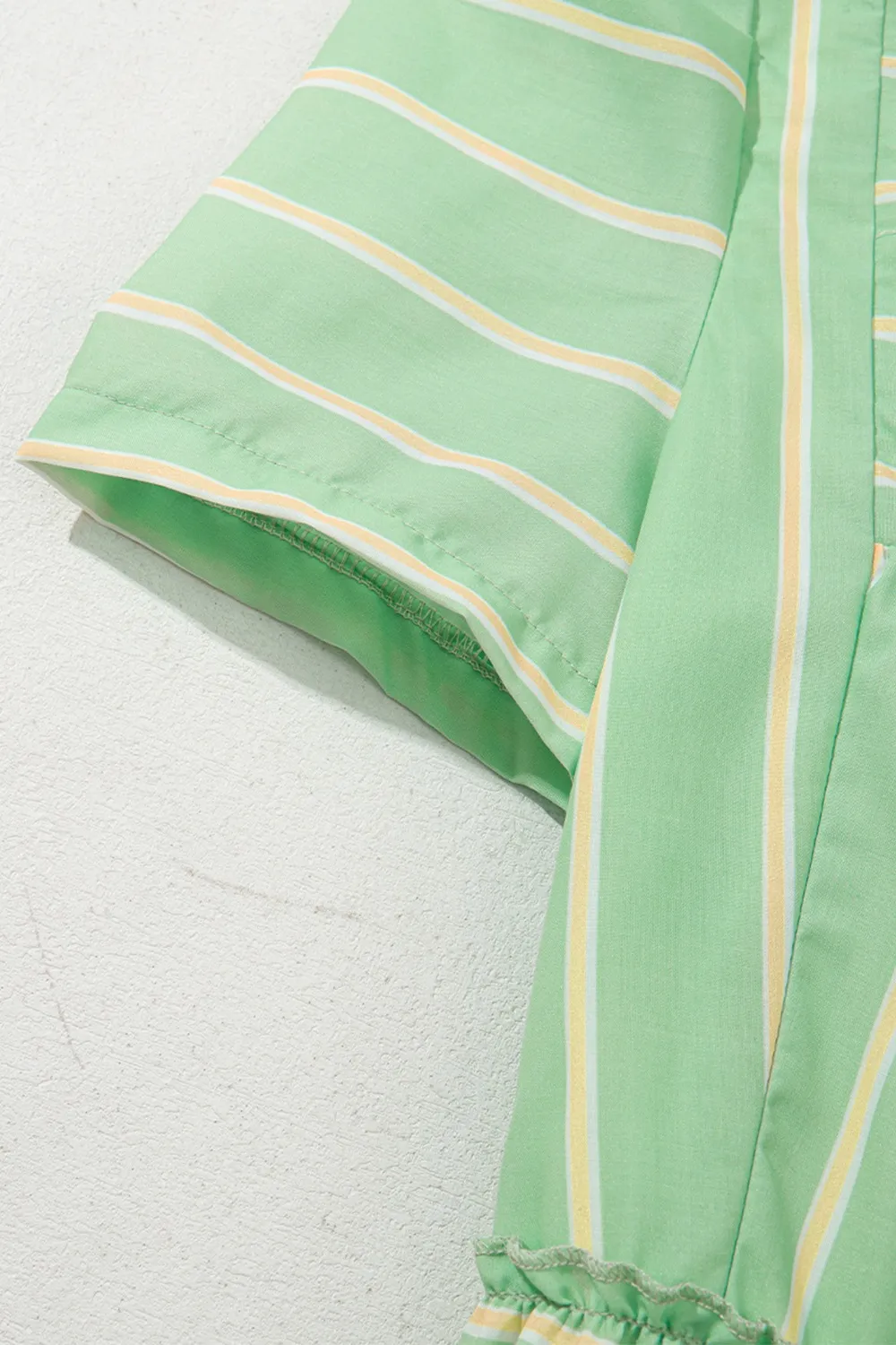Stripe V Neck Short Sleeve Frilled Detail Dress - Image 8