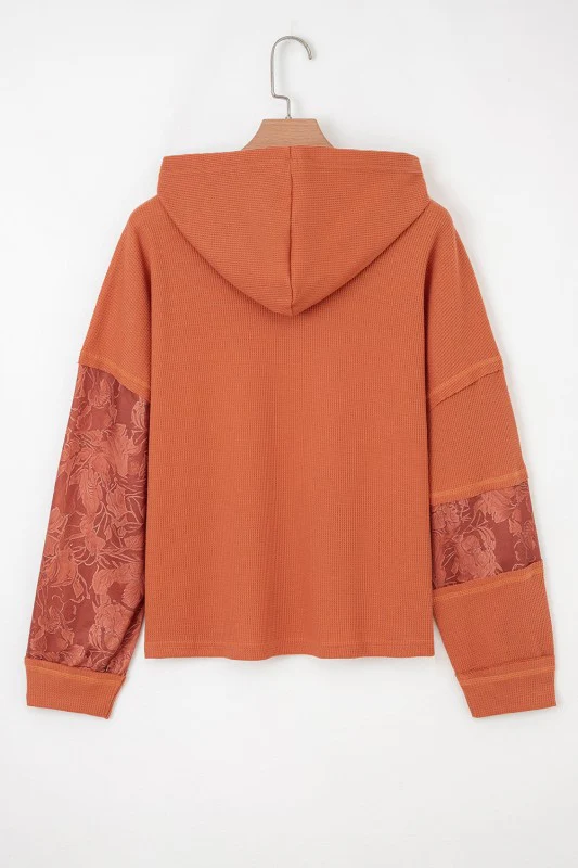 Stripe Waffle Patchwork Hooded Long Sleeve Top - Image 55