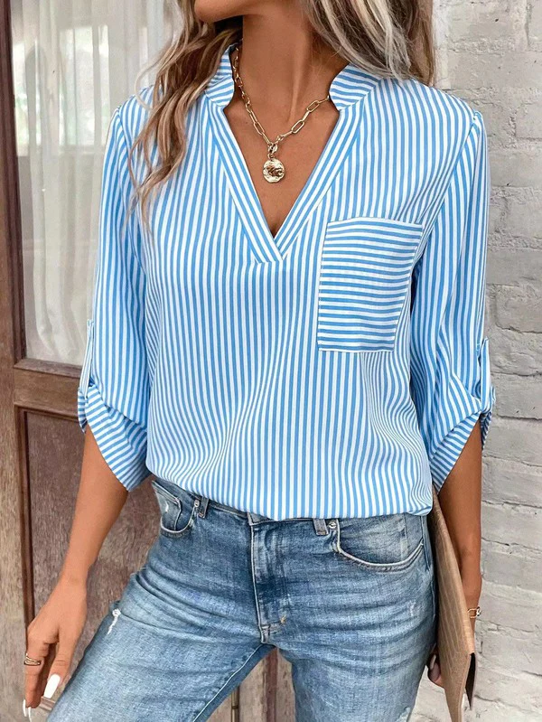 Striped 3/4 sleeve blouse - Image 2