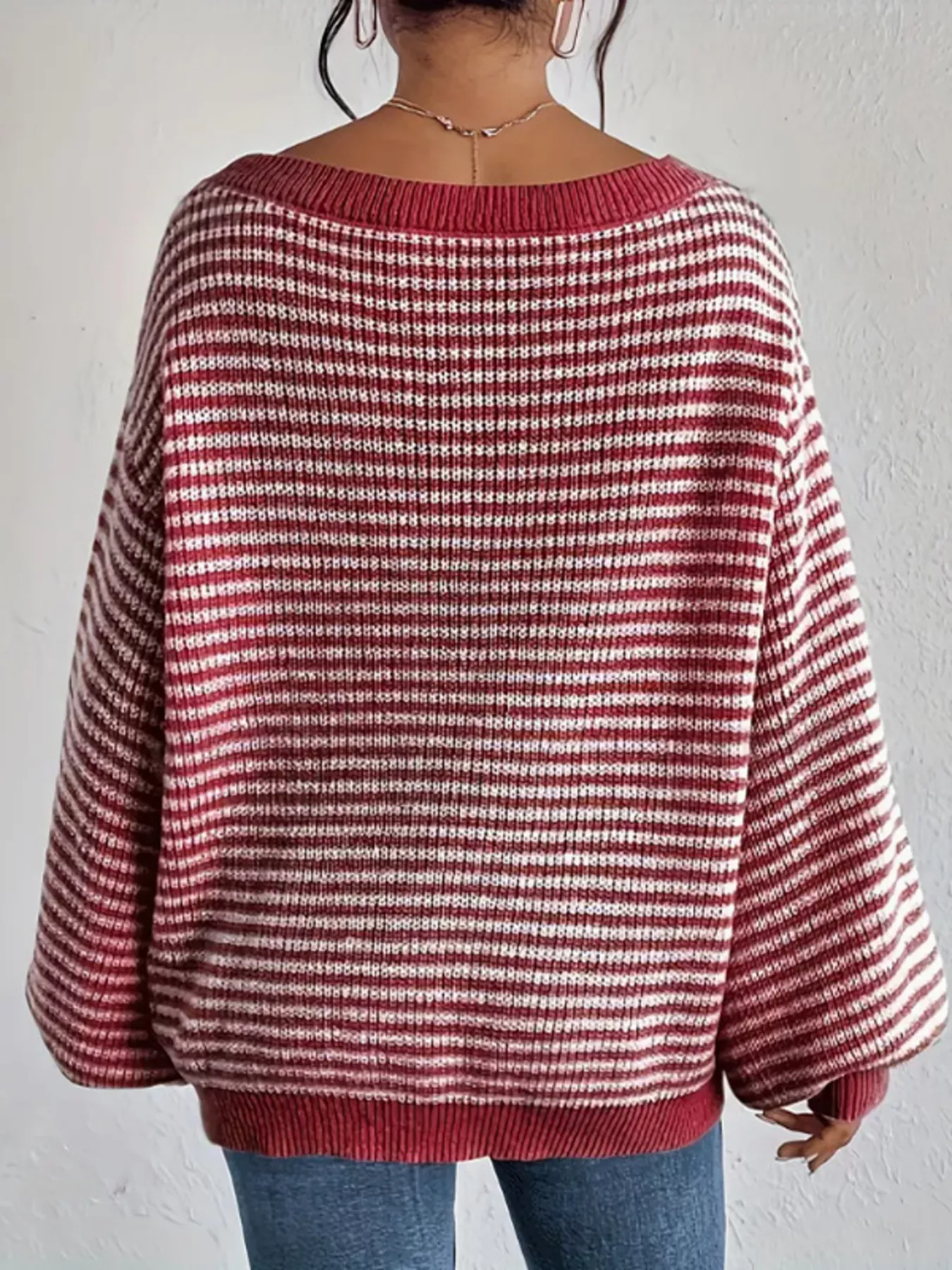 Striped Boat Neck Long Sleeve Sweater - Image 11