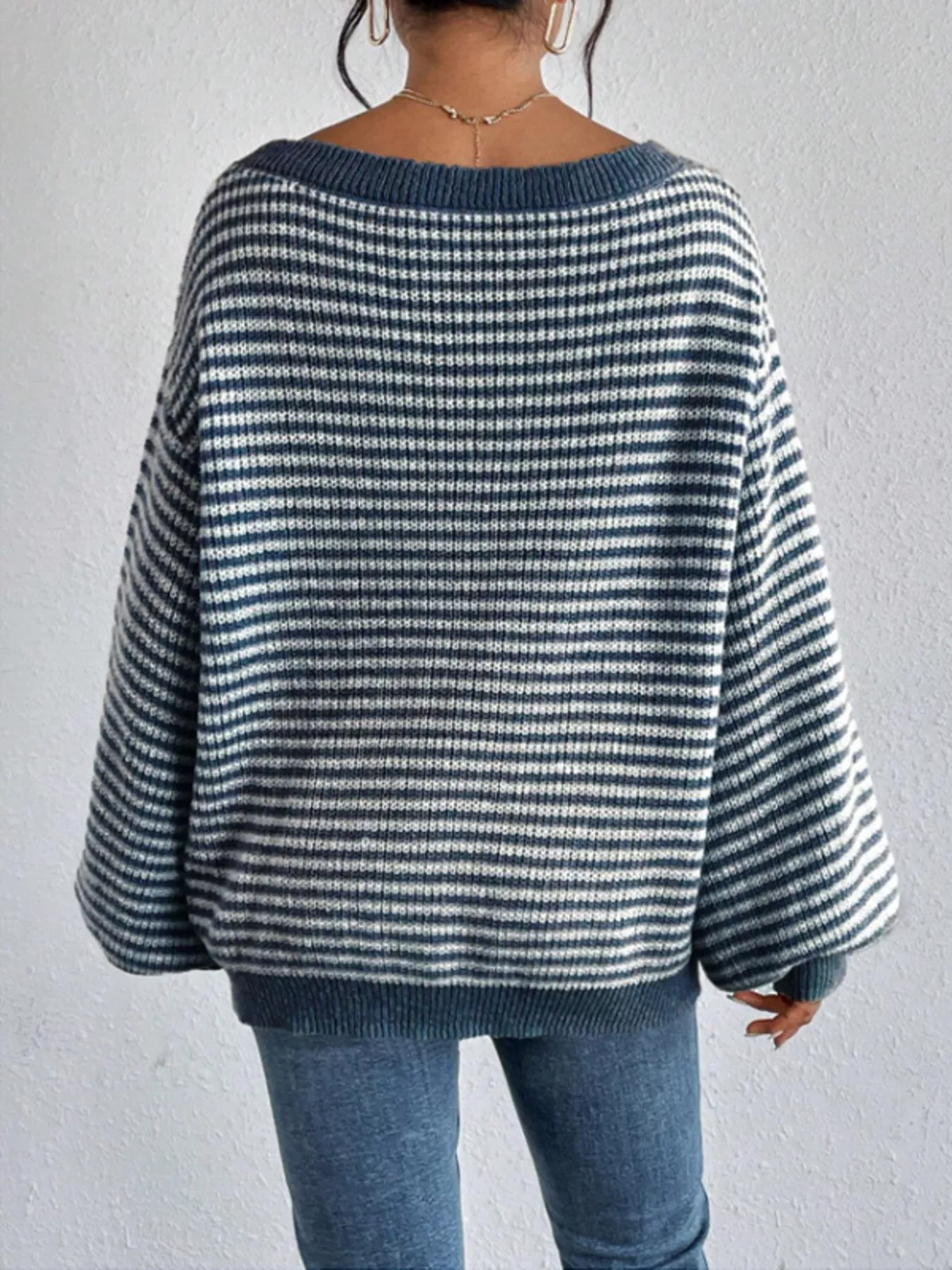 Striped Boat Neck Long Sleeve Sweater - Image 28