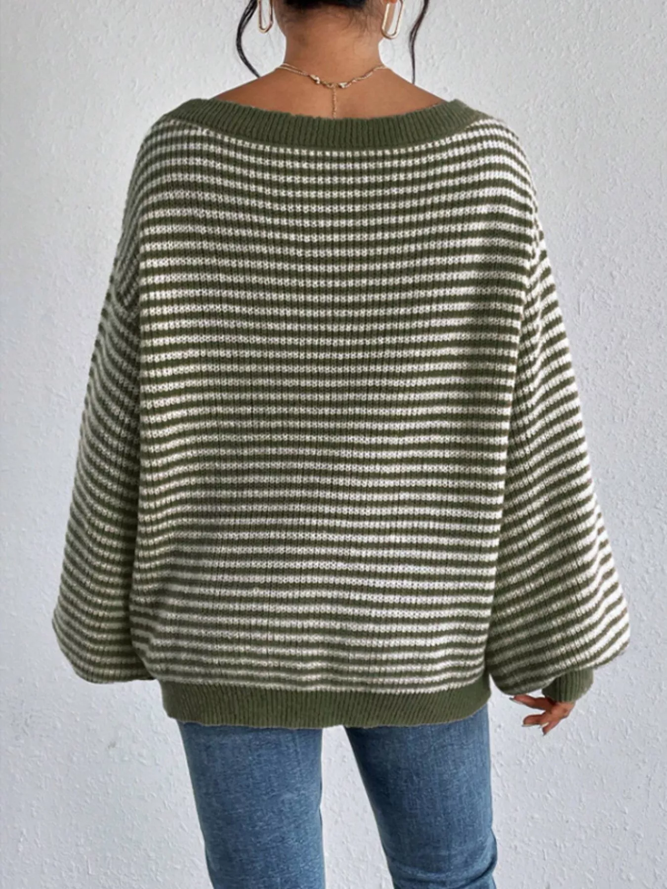 Striped Boat Neck Long Sleeve Sweater - Image 6
