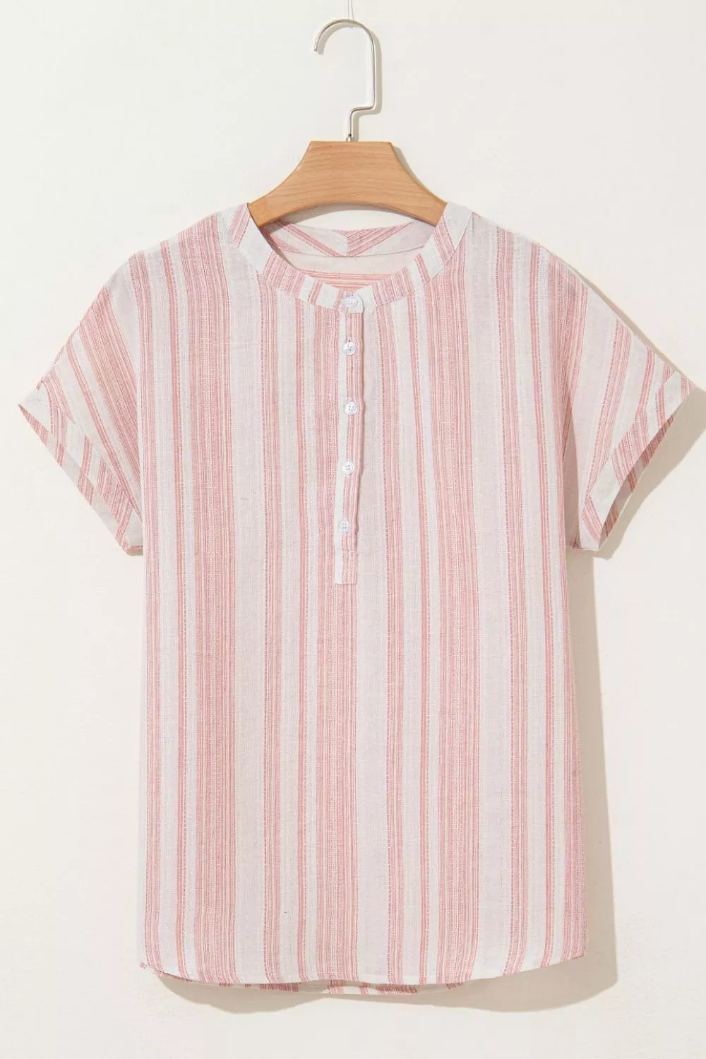 Striped Button Detail Short Sleeve Blouse - Image 7