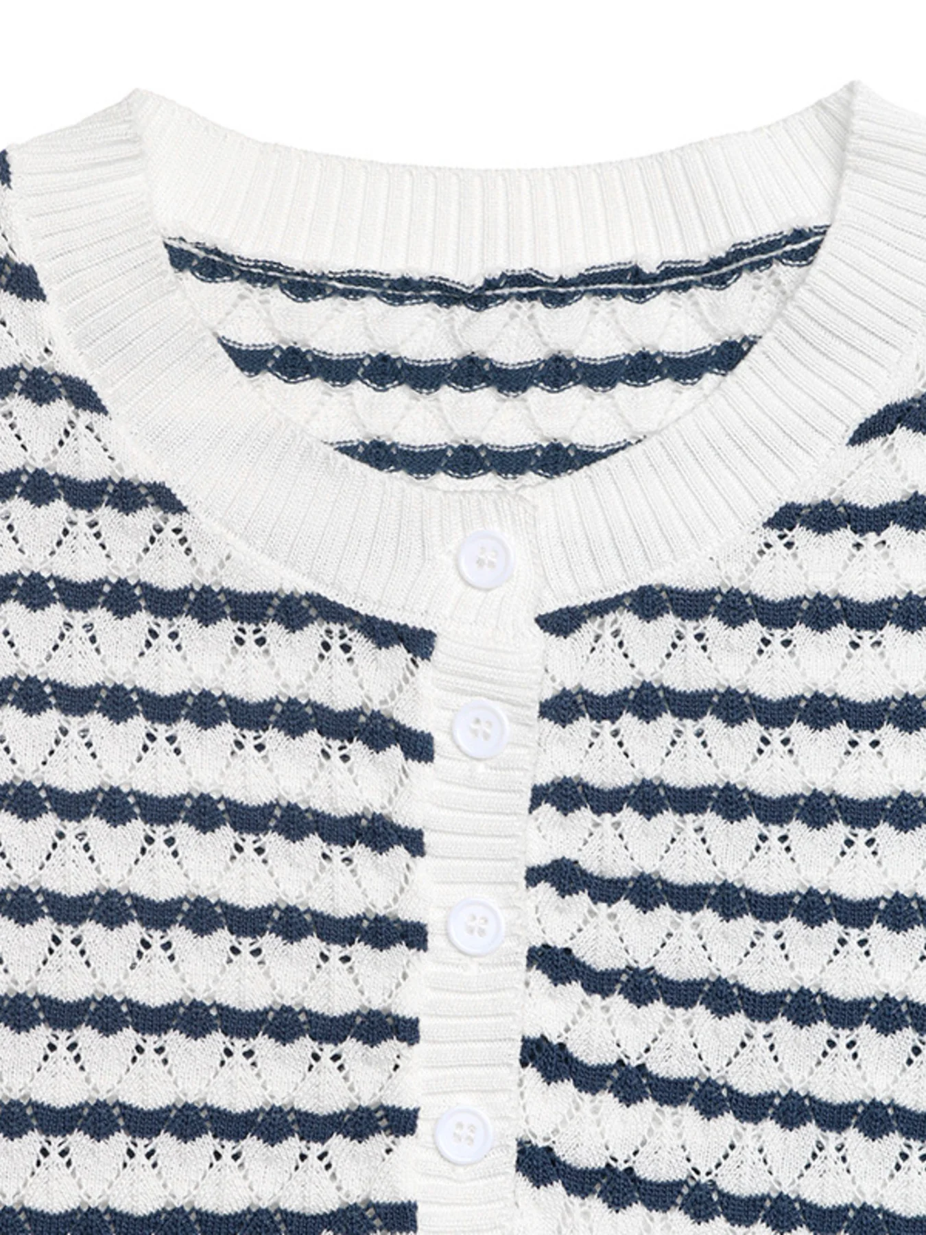 Striped Button Detail Short Sleeve Knit Top - Image 7