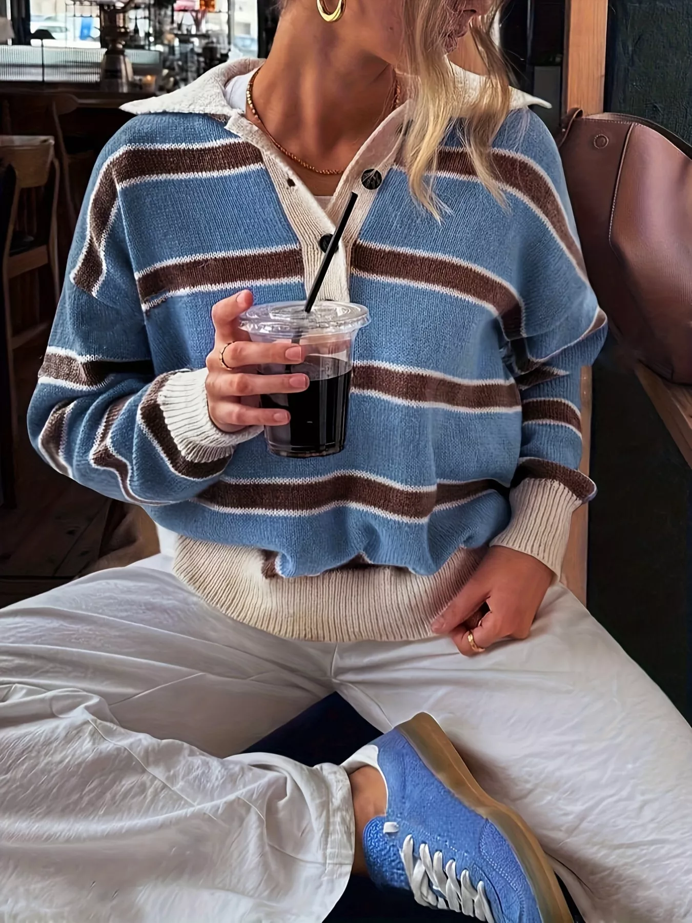 Striped Button Detail Sweater - Image 3