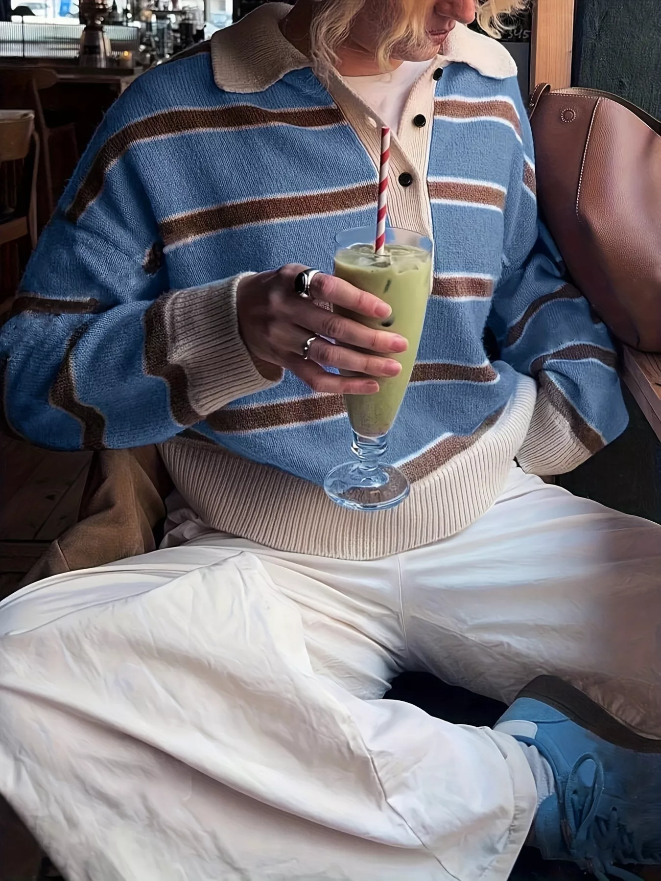 Striped Button Detail Sweater - Image 4