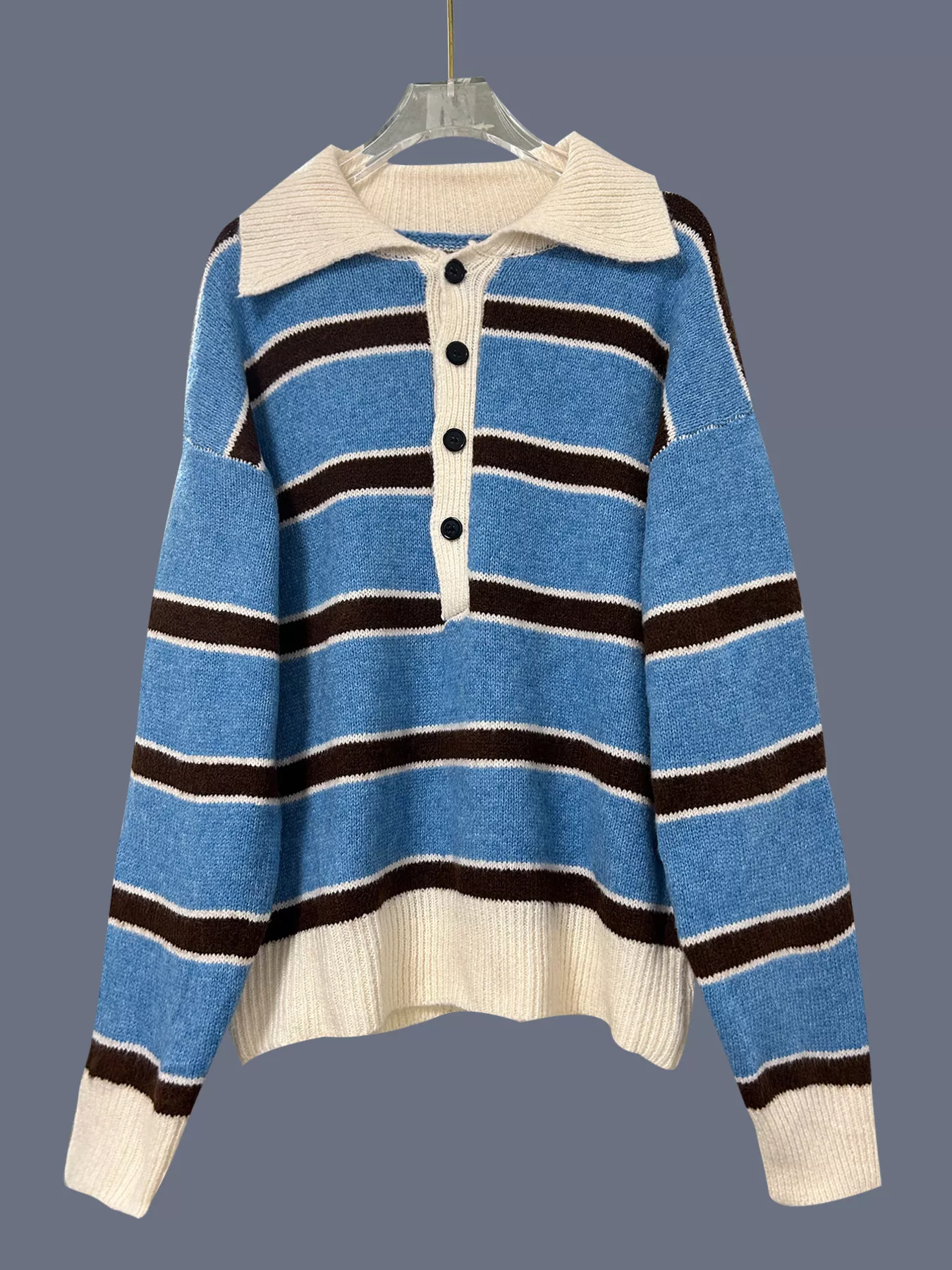 Striped Button Detail Sweater - Image 5