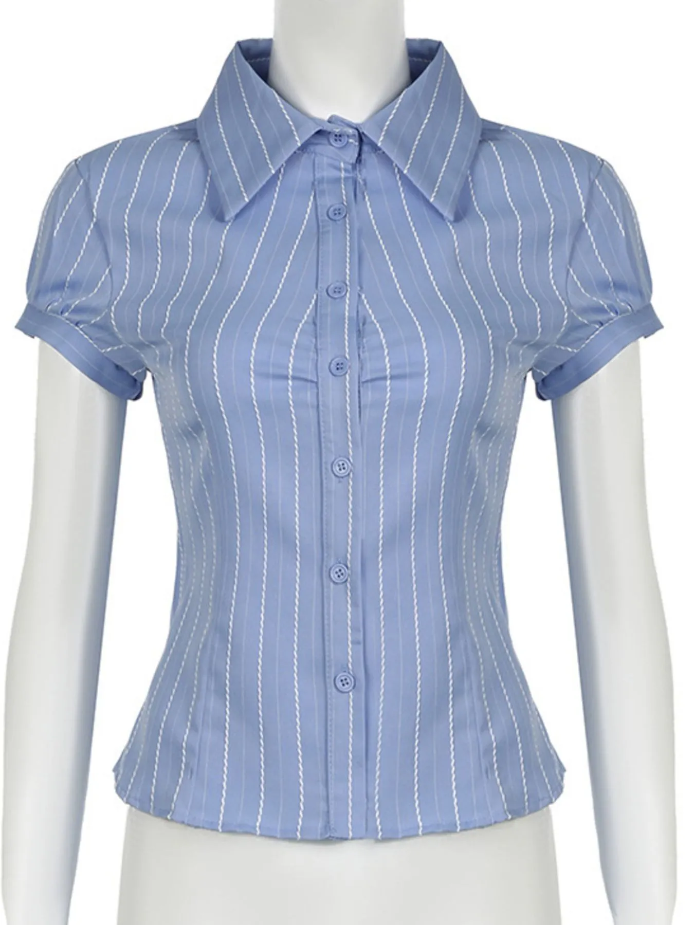 Striped Button-Down Collared Neck Shirt - Image 8