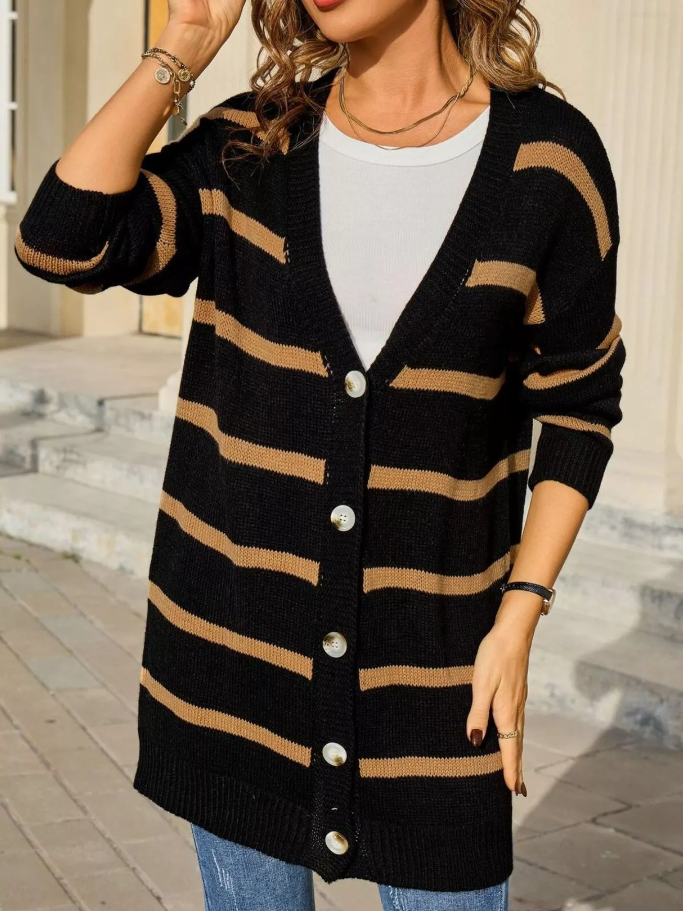 Striped Button-Down Knit Cardigan - Image 11