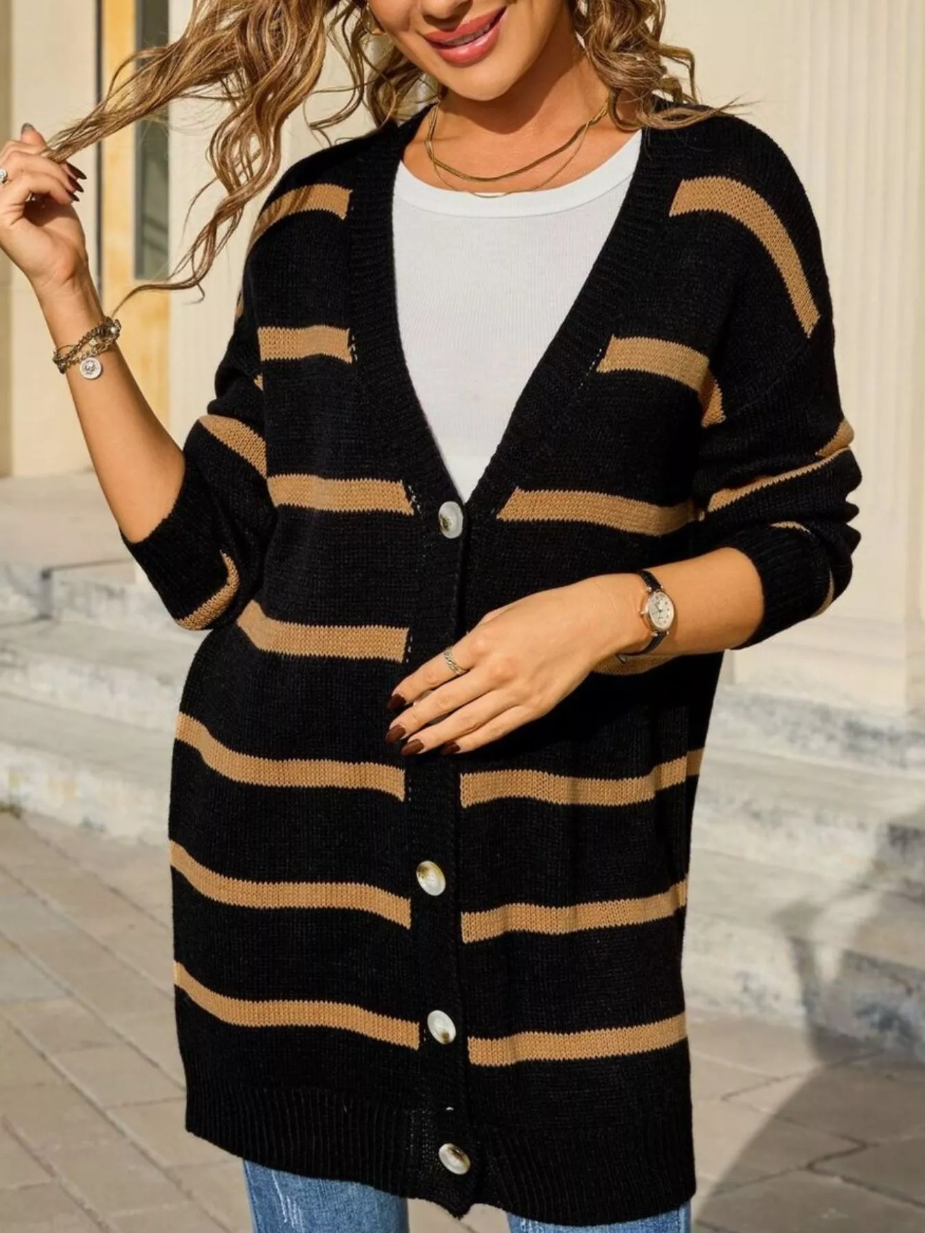 Striped Button-Down Knit Cardigan - Image 13