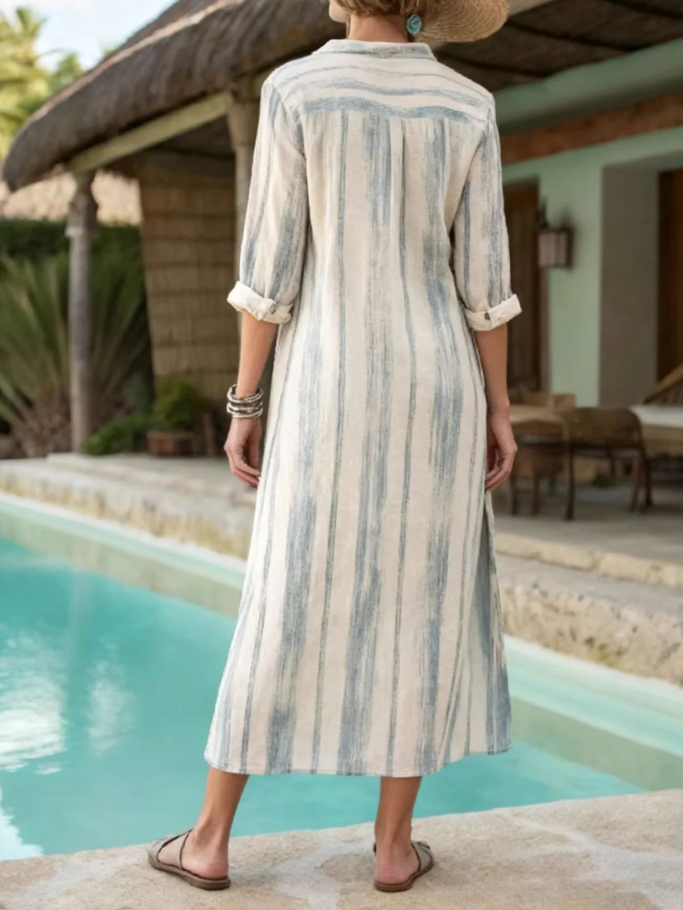 Striped Button-Down Midi Dress - Image 5