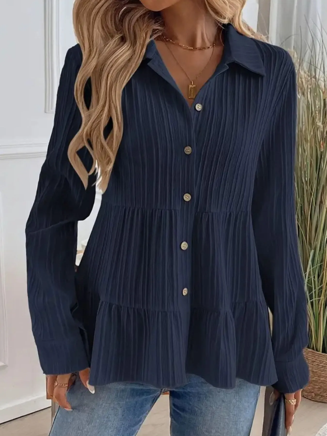 Striped Button-Down Tiered Shirt - Image 10