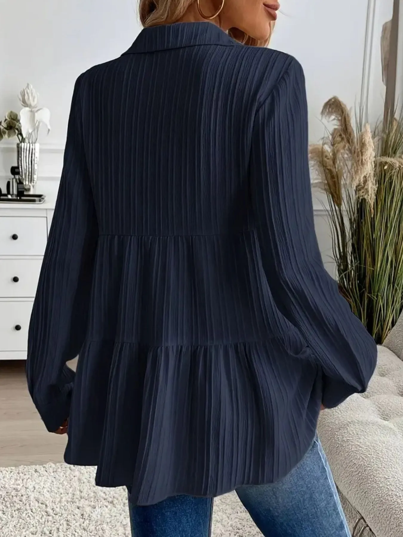 Striped Button-Down Tiered Shirt - Image 11