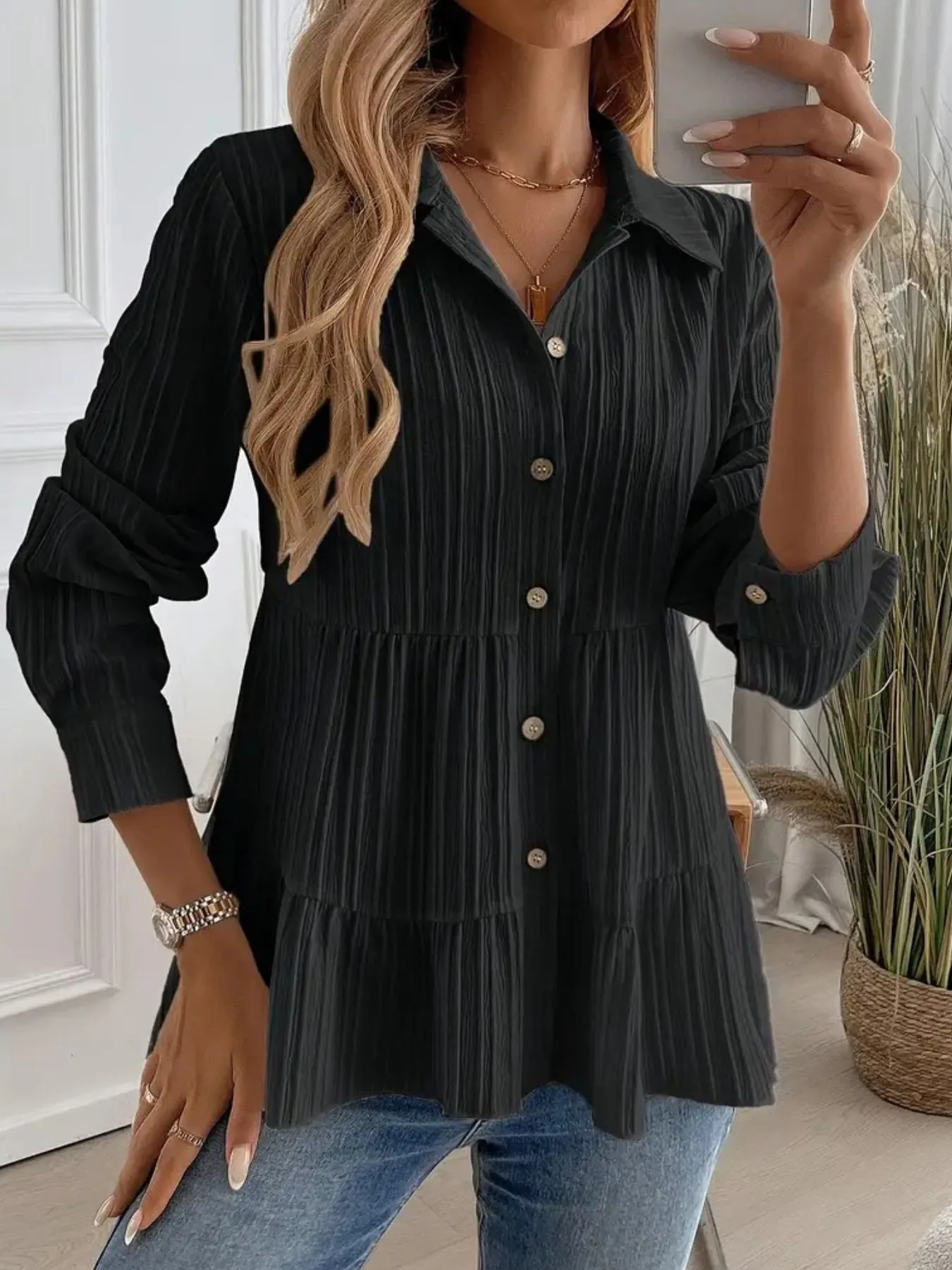 Striped Button-Down Tiered Shirt - Image 12