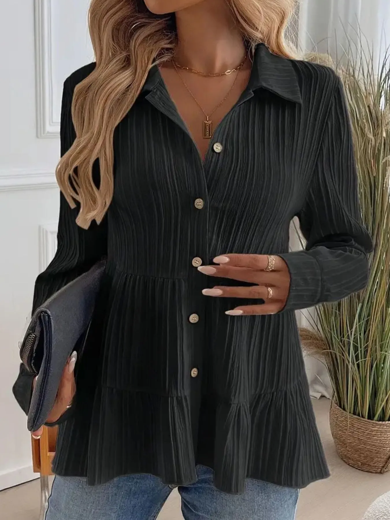 Striped Button-Down Tiered Shirt - Image 13