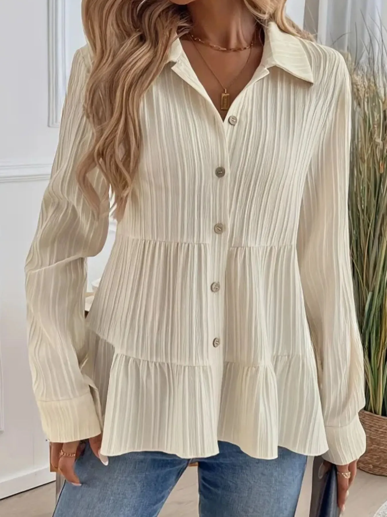 Striped Button-Down Tiered Shirt - Image 2