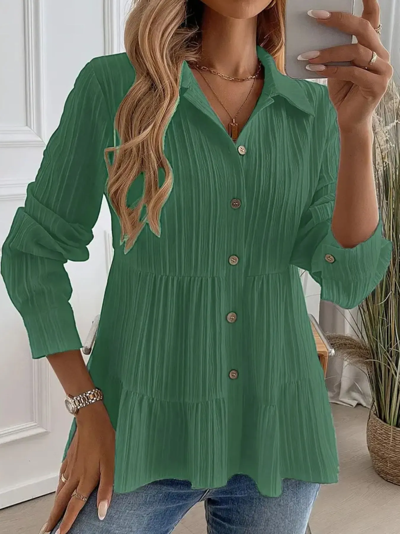 Striped Button-Down Tiered Shirt - Image 20