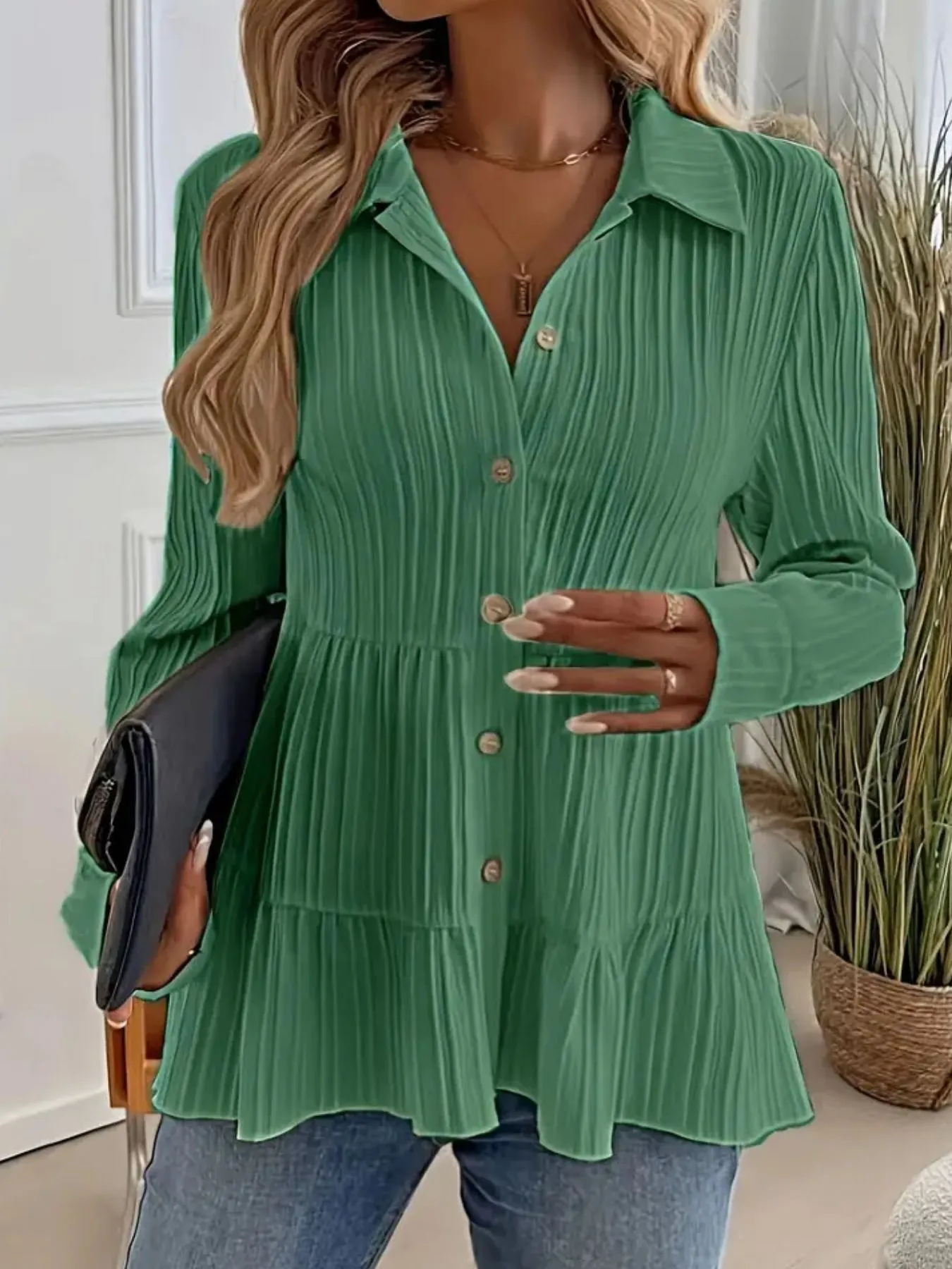 Striped Button-Down Tiered Shirt - Image 21