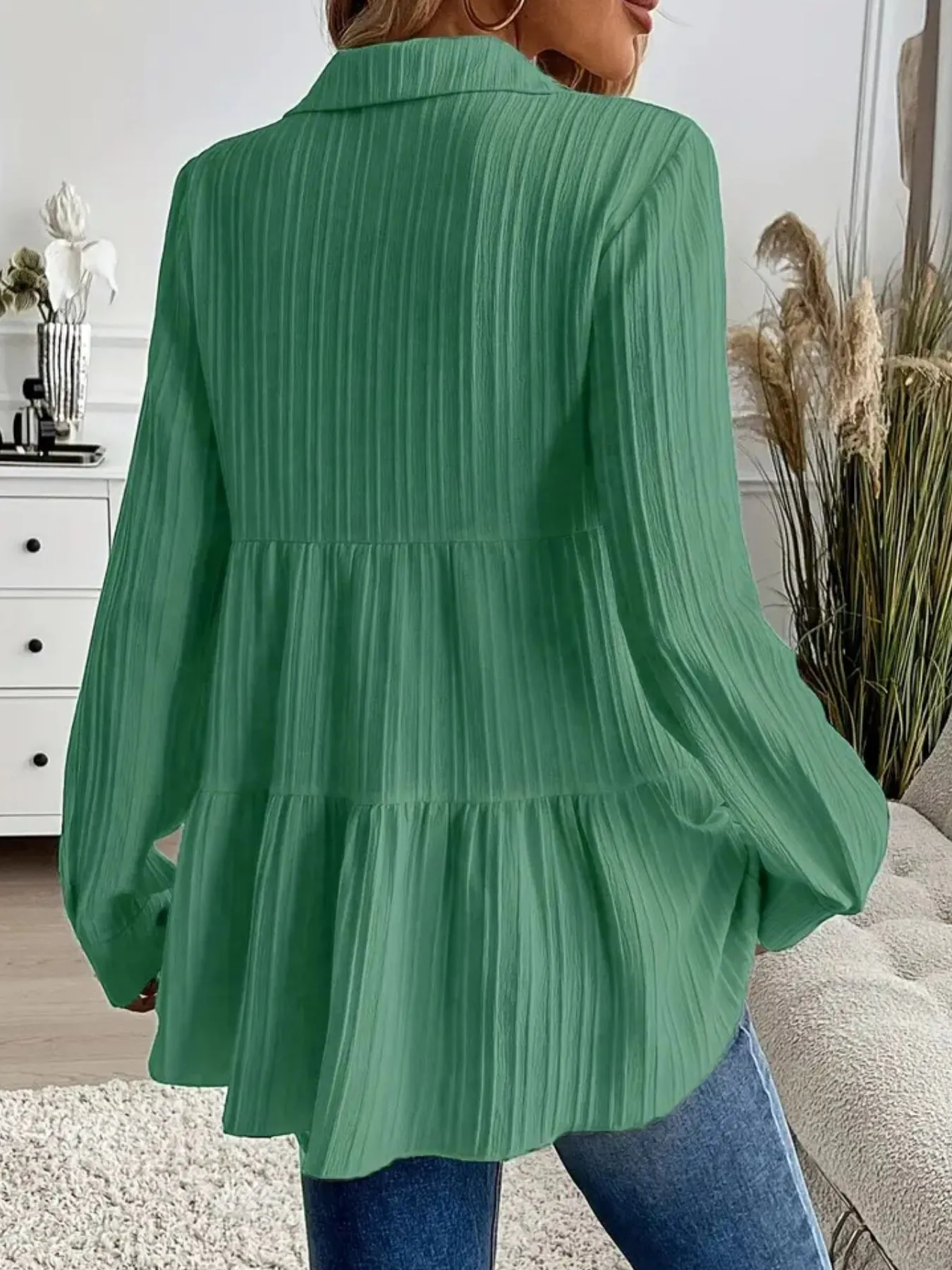 Striped Button-Down Tiered Shirt - Image 22
