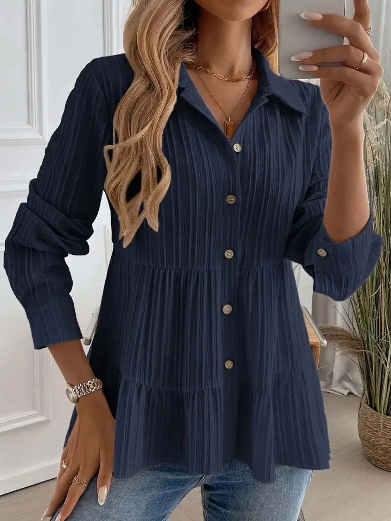 Striped Button-Down Tiered Shirt - Image 8