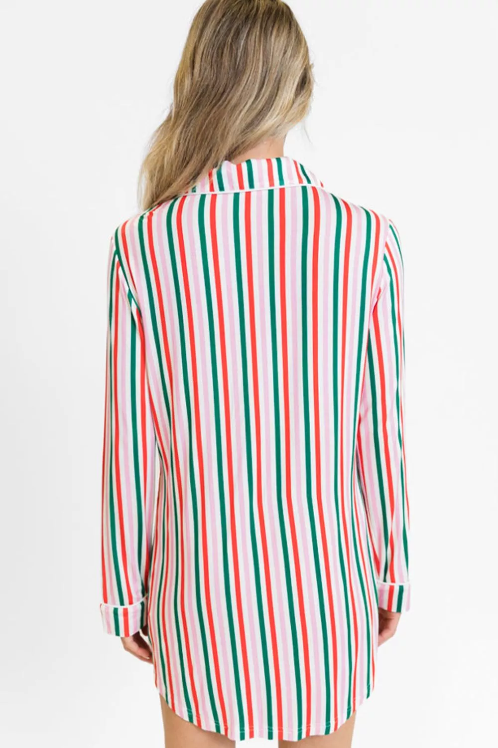 Striped Button Front Long Sleeve Shirt Dress - Image 3
