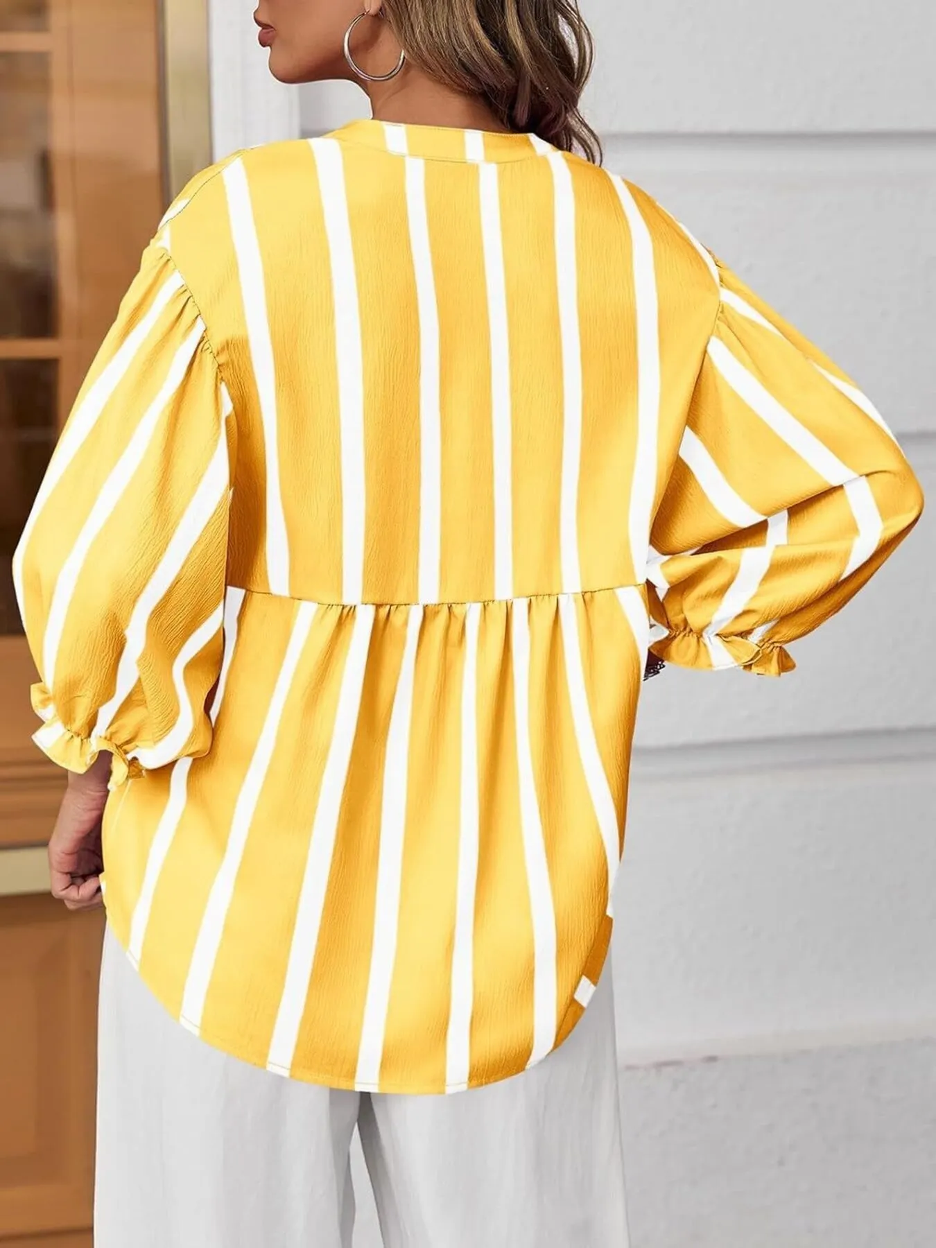 Striped Button Front Notched Blouse - Image 17