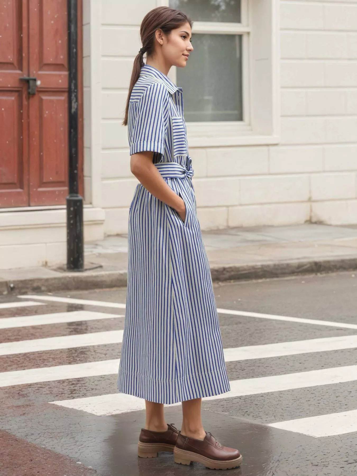 Striped Button Front Shirt Dress - Image 2