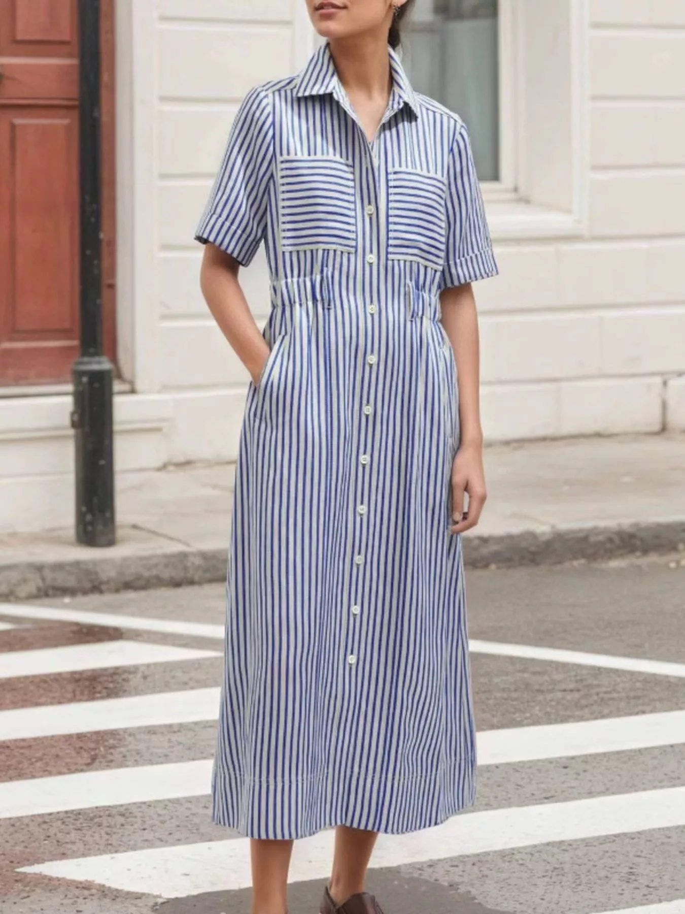 Striped Button Front Shirt Dress - Image 3