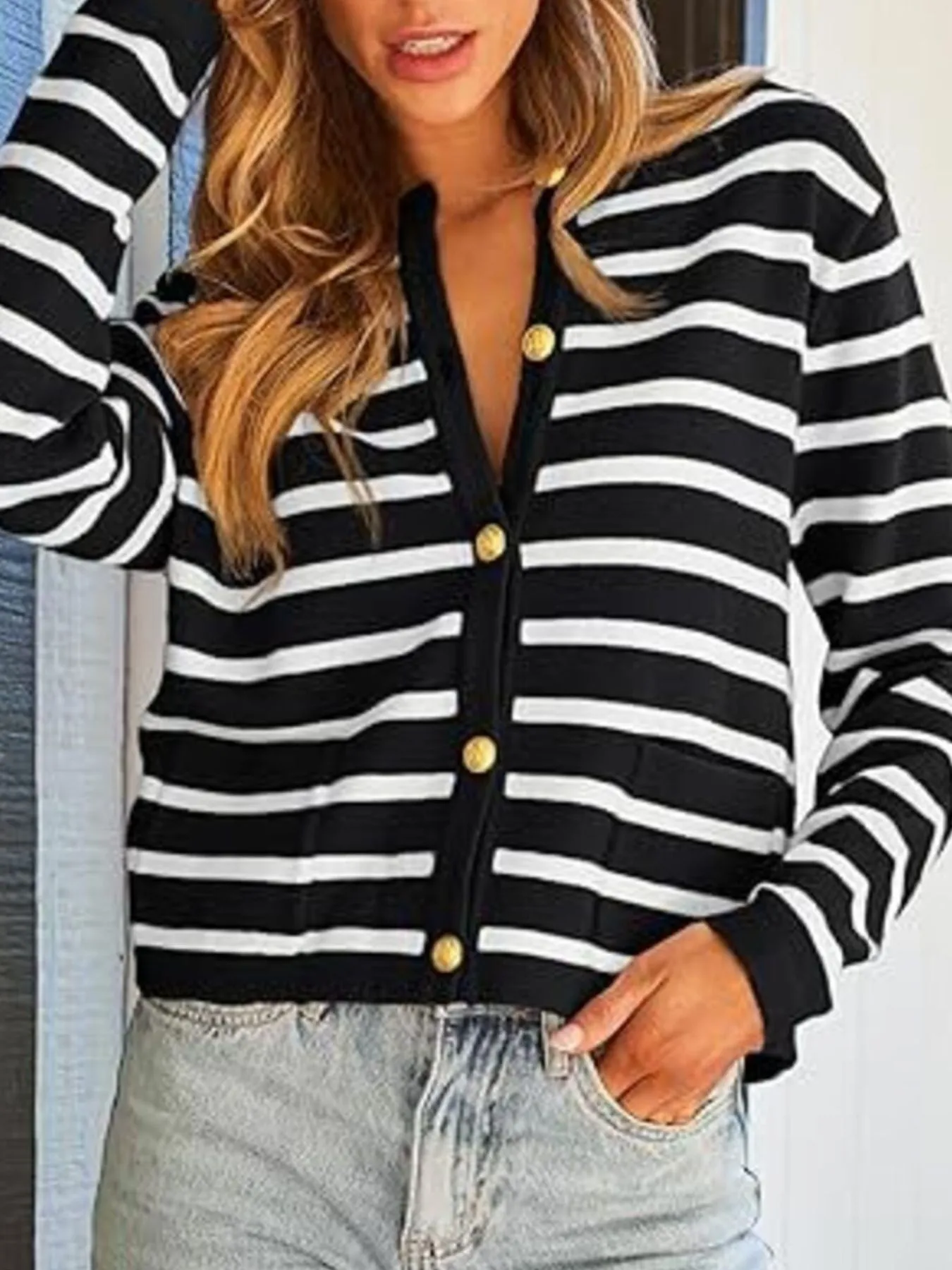 Striped Button-Up Cardigan - Image 7