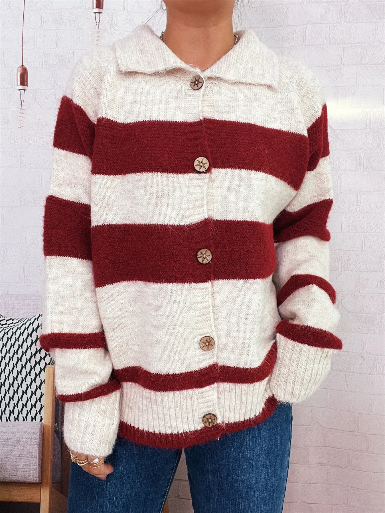 Striped Button-Up Cozy Cardigan - Image 2