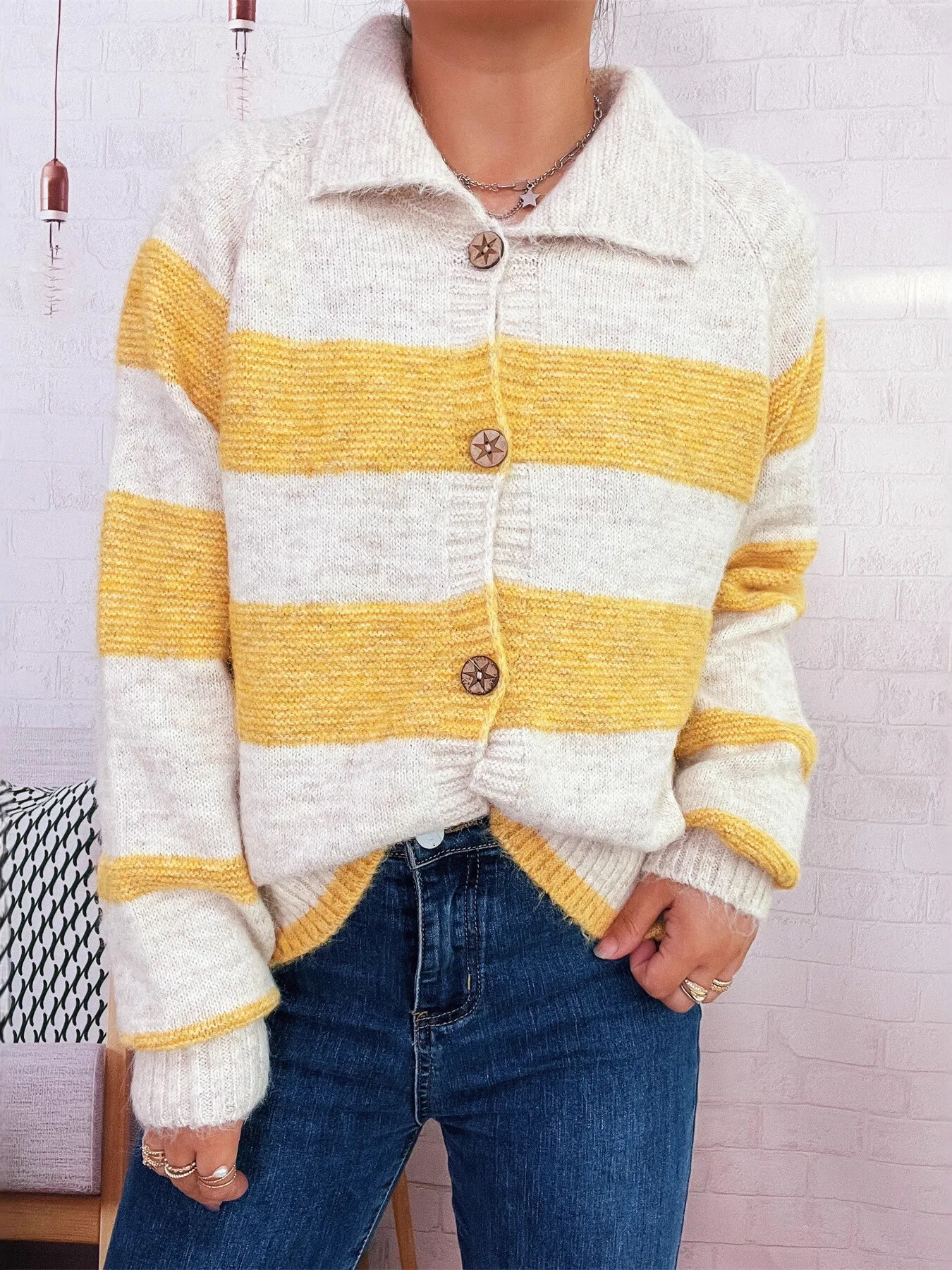 Striped Button-Up Cozy Cardigan - Image 21