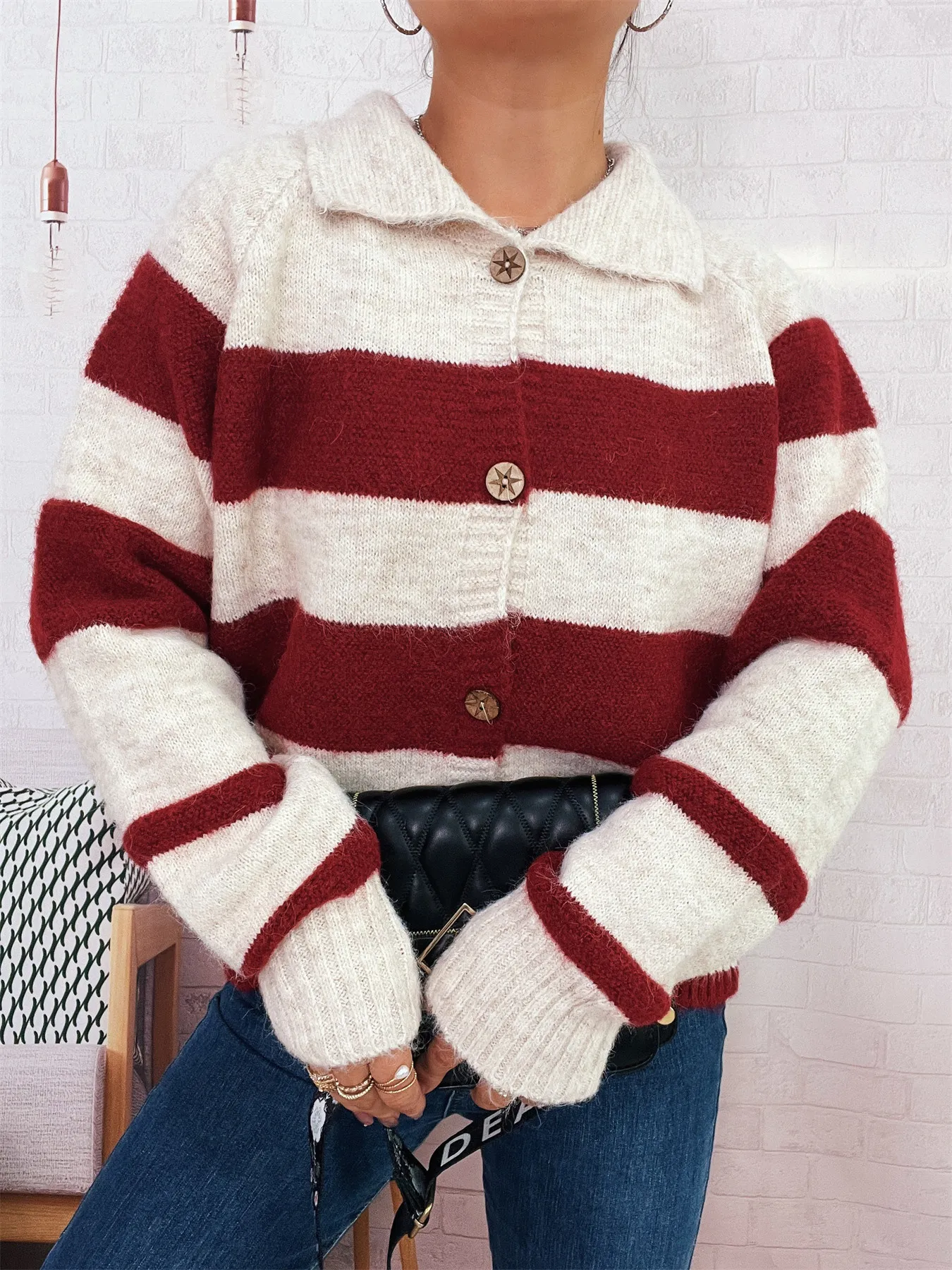 Striped Button-Up Cozy Cardigan - Image 5