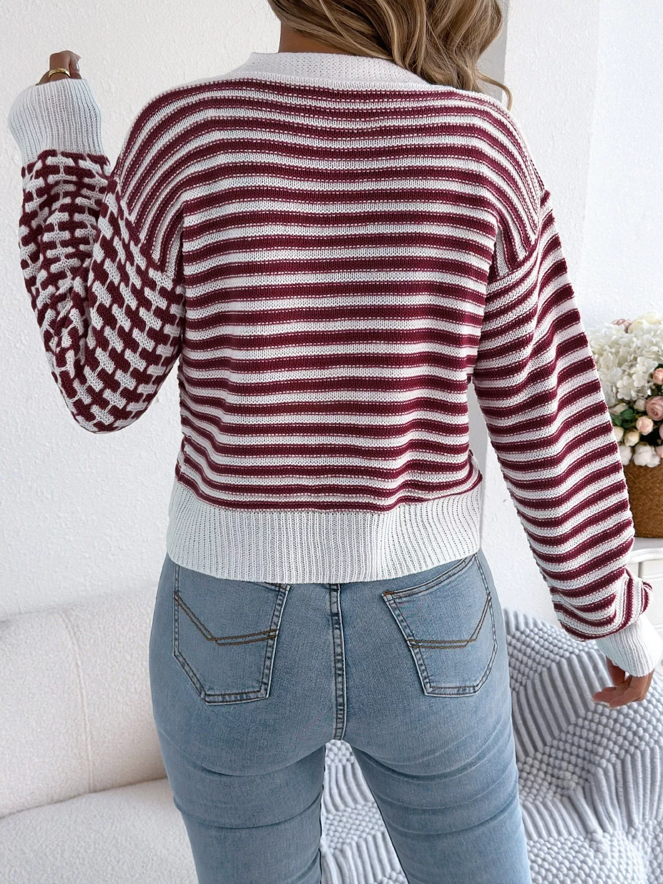 Striped Button-Up Cropped Cardigan - Image 2