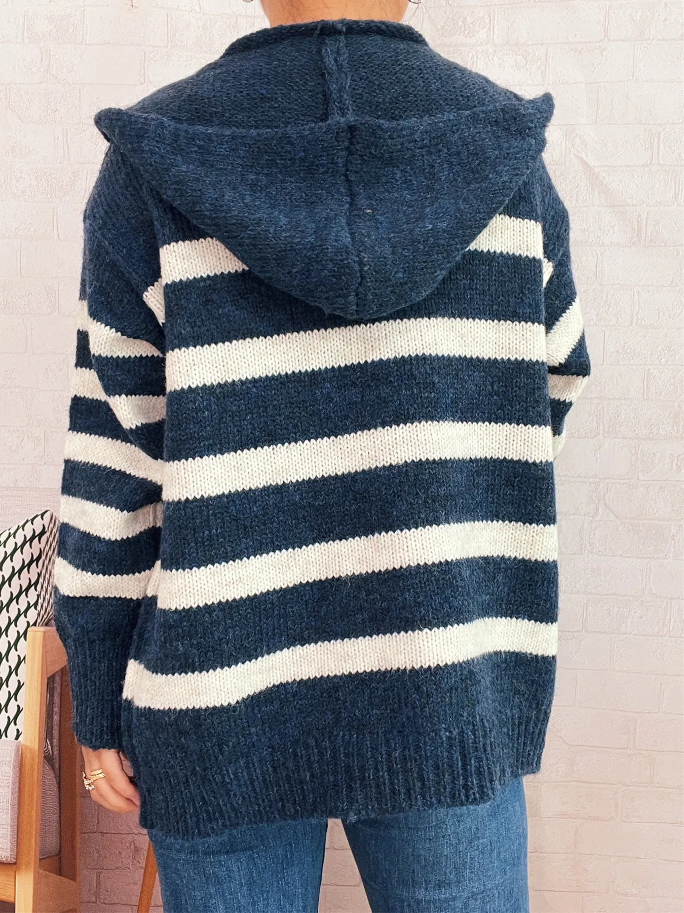 Striped Button-Up Hooded Cardigan - Image 28