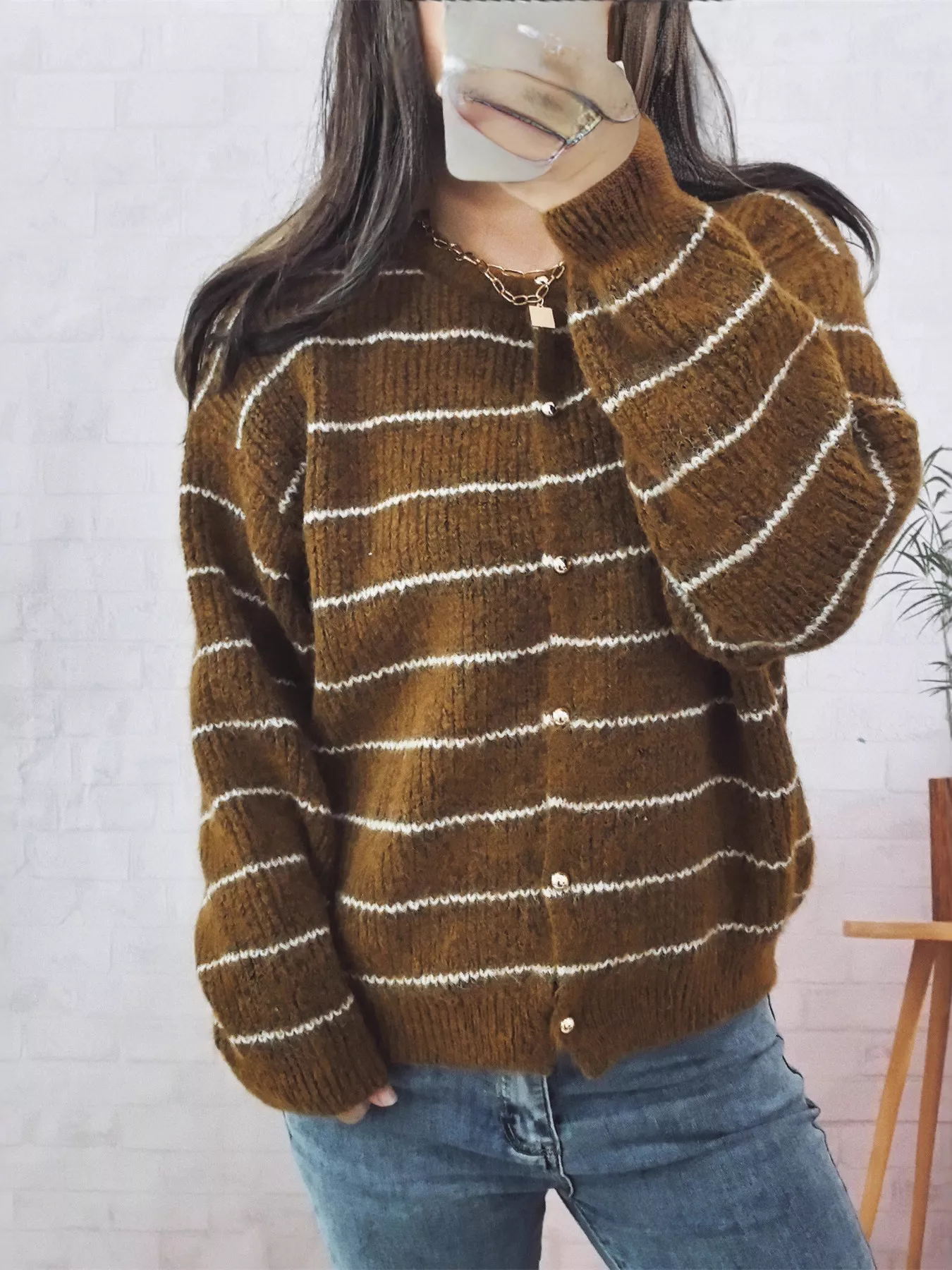 Striped Button Up Long Sleeve Cardigan - Image 11