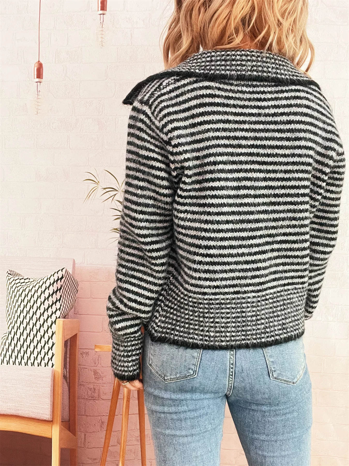 Striped Button-Up Long Sleeve Cardigan - Image 10
