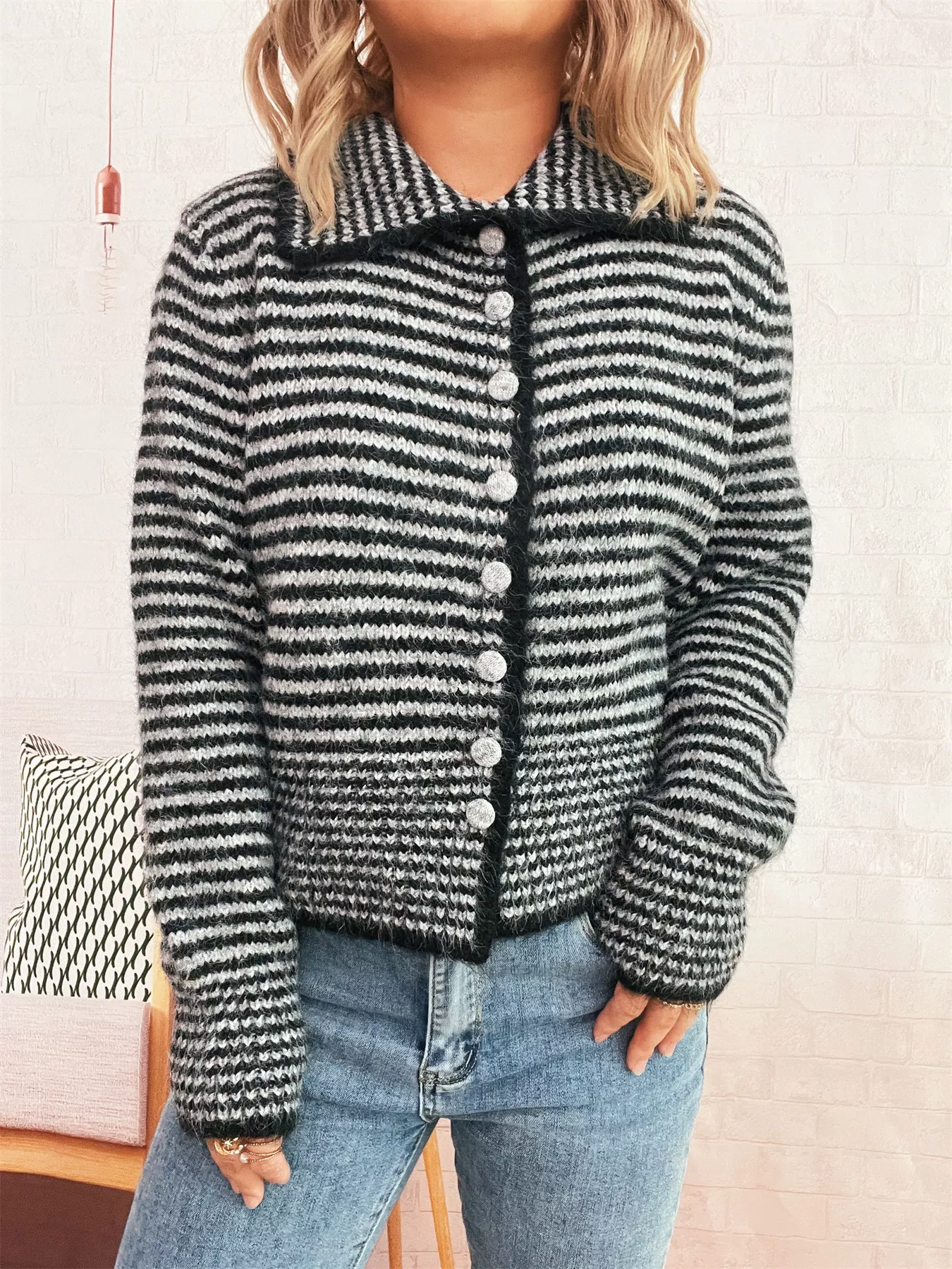 Striped Button-Up Long Sleeve Cardigan - Image 8