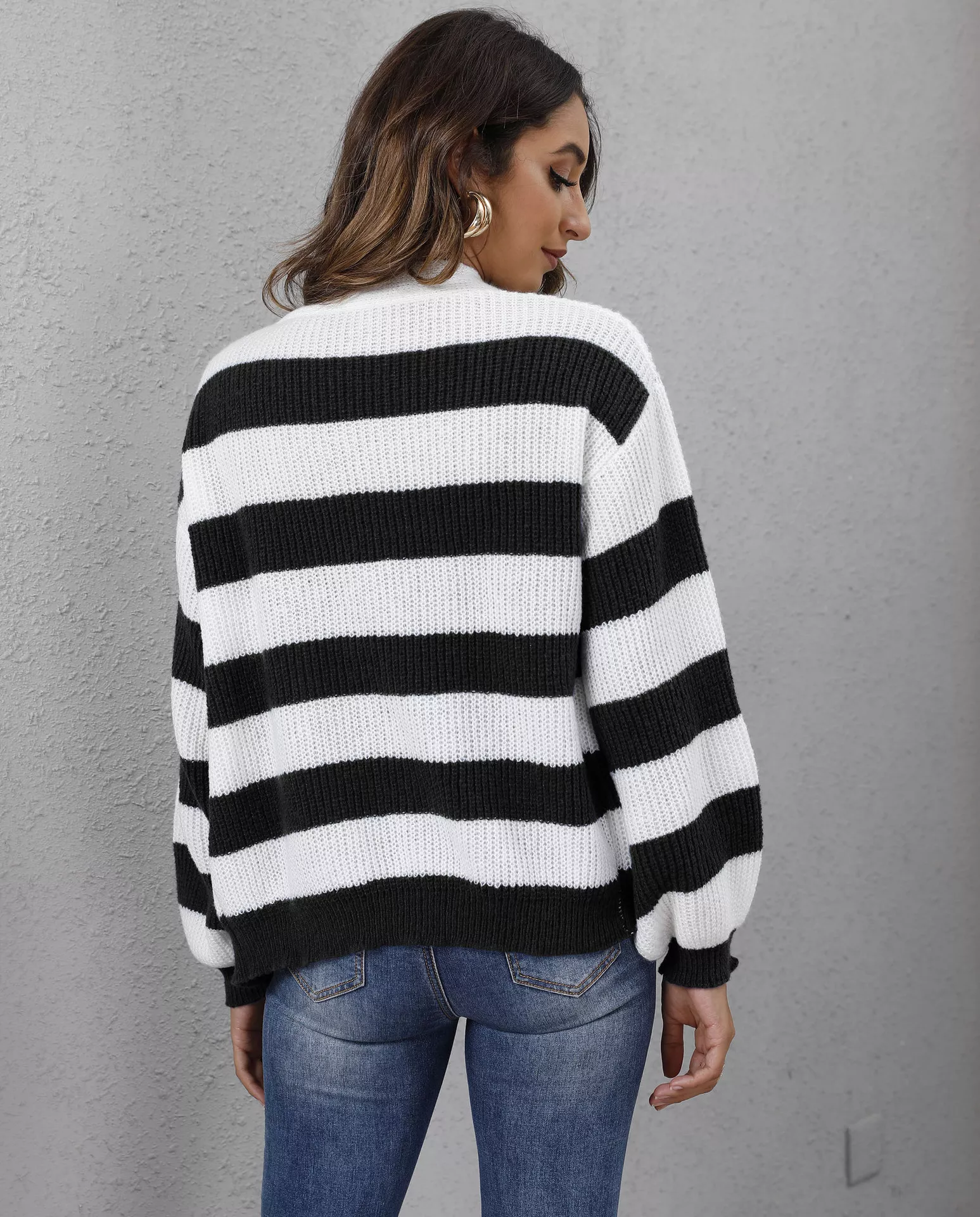 Striped Button-Up Long Sleeve Cardigan - Image 4