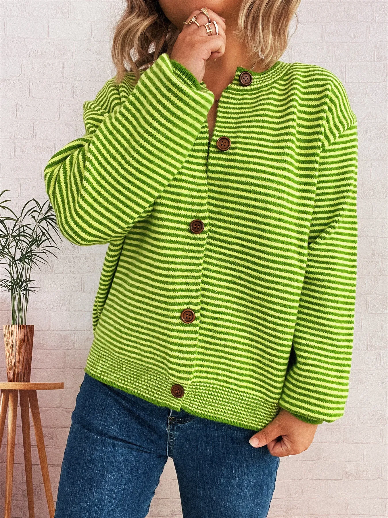 Striped Button Up Long Sleeve Cardigan - Image 12