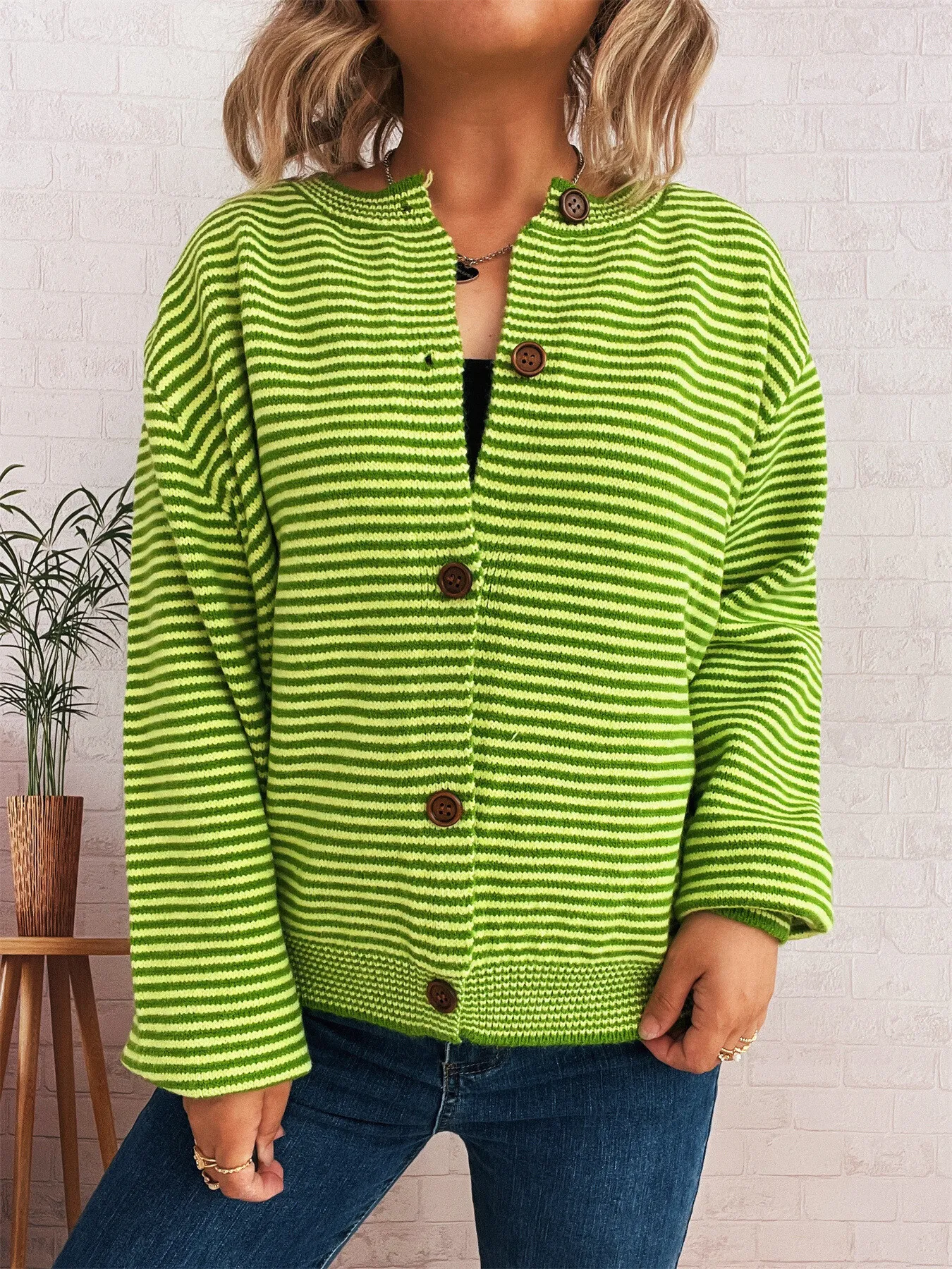 Striped Button Up Long Sleeve Cardigan - Image 13