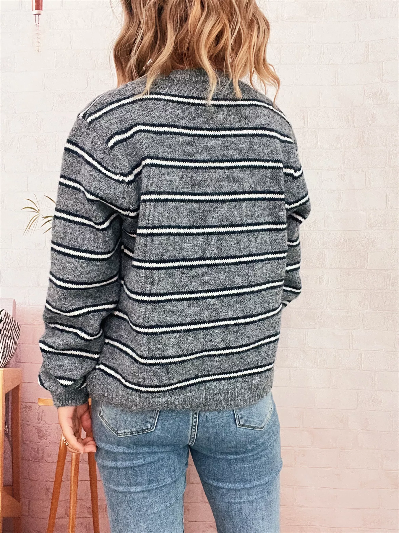 Striped Button-Up Long Sleeve Cardigan - Image 15