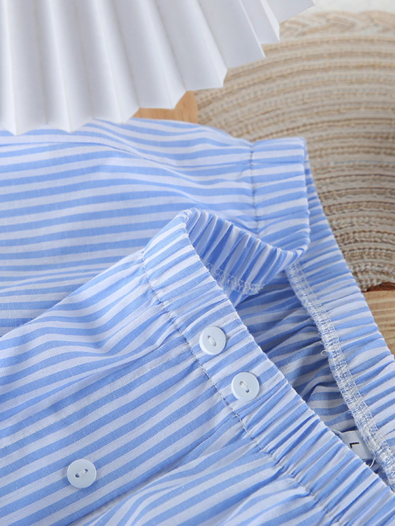 Striped Button Up Shirt and Shorts Lounge Set - Image 12