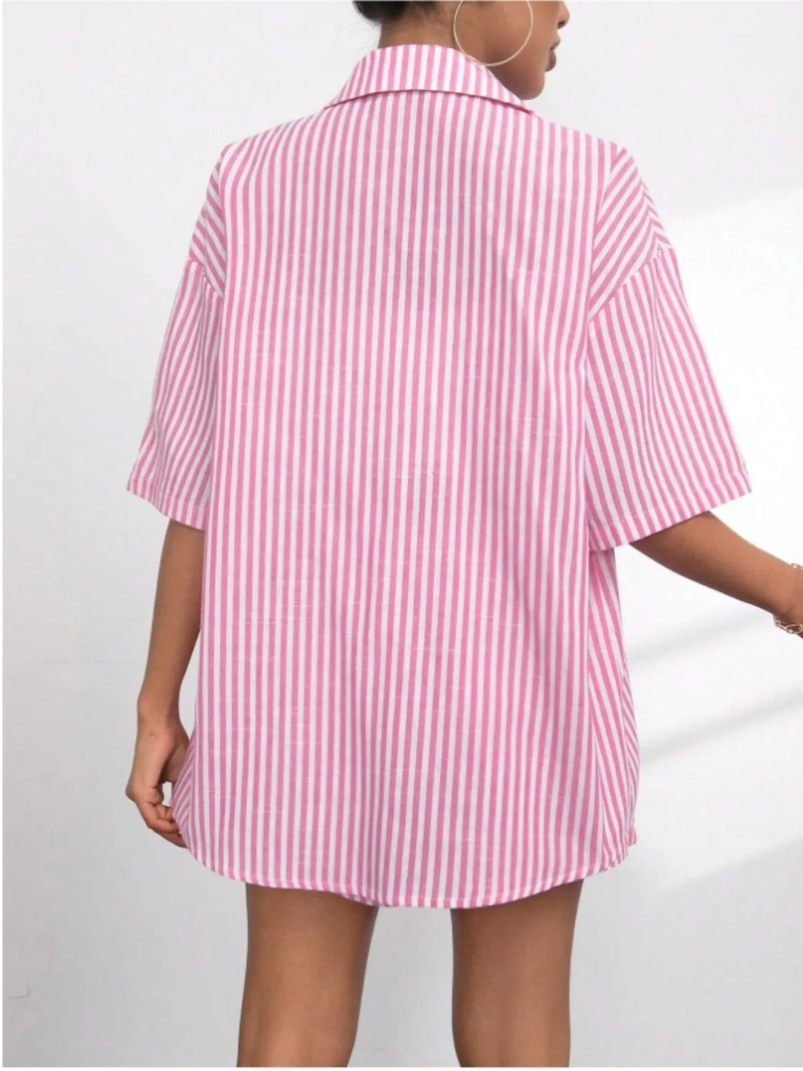 Striped Button Up Shirt and Shorts Set - Image 3