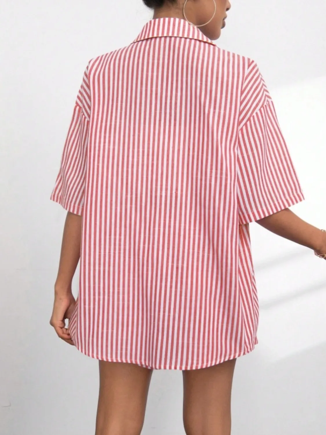 Striped Button Up Shirt and Shorts Set - Image 6